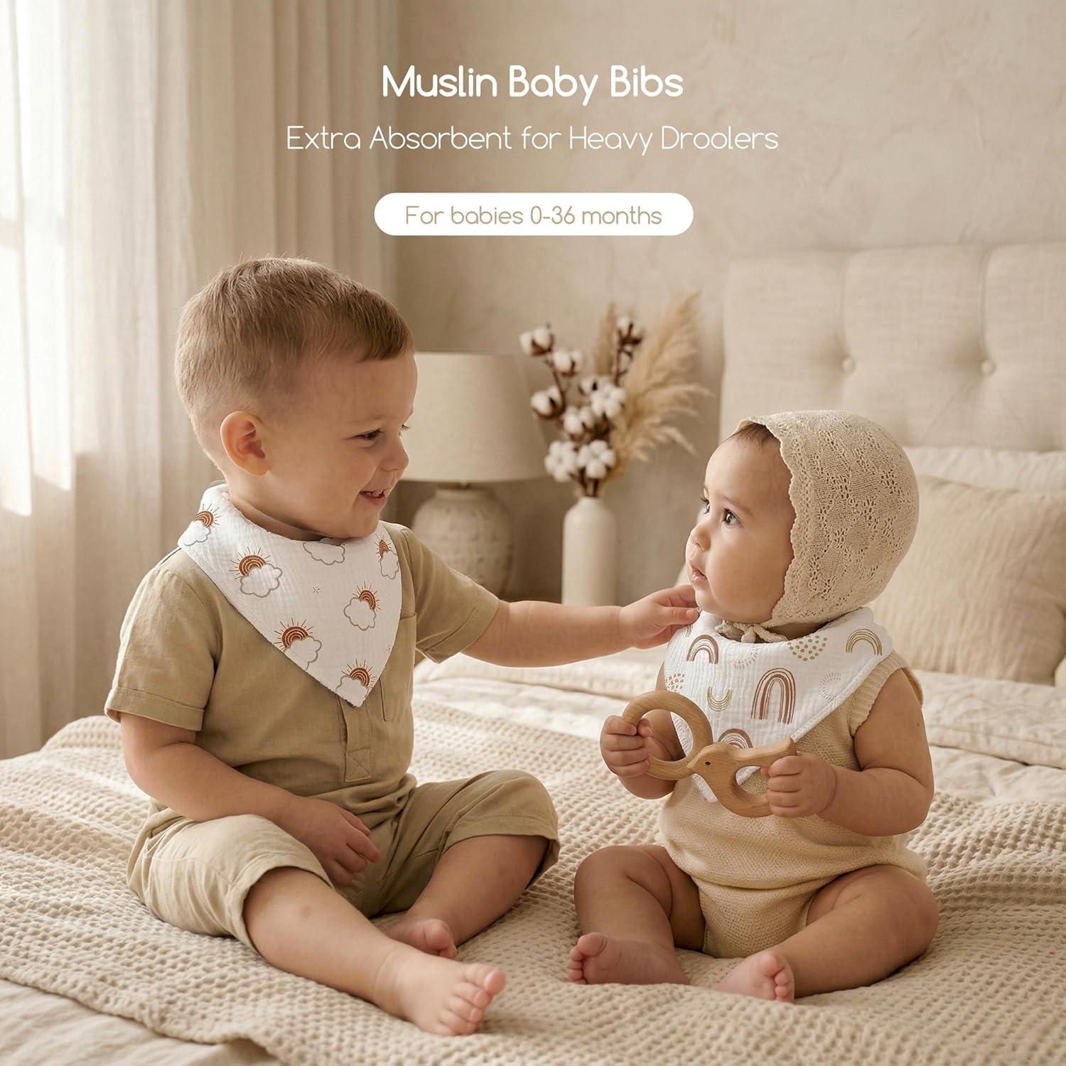 image:imageMuslin Baby Bibs 8 Pack Baby Bandana Drool Bib for Drooling and Teething Cotton Soft Absorbent for Girls Boys Calm Style Plain Solid ColorBrown Rainbow