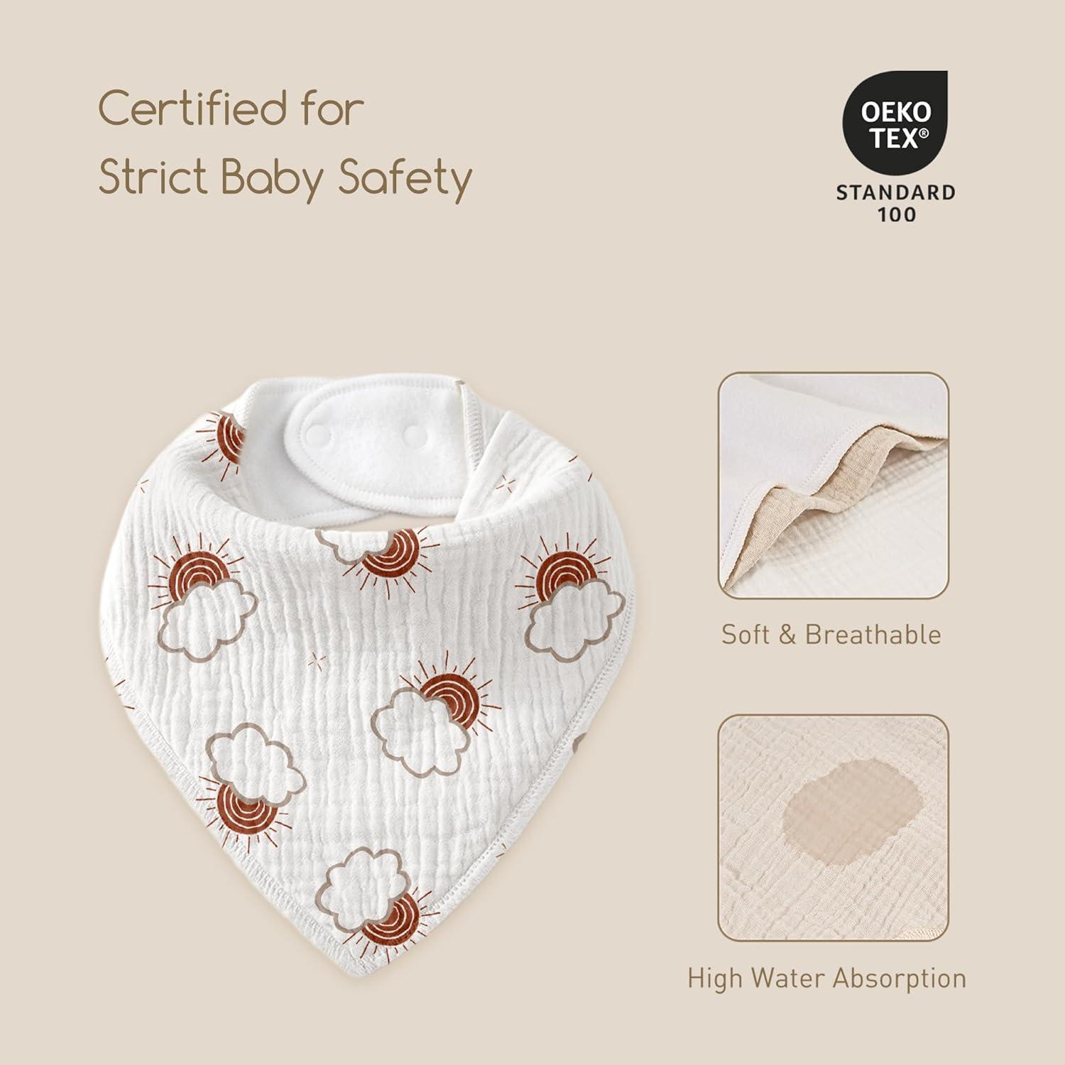 image:imageMuslin Baby Bibs 8 Pack Baby Bandana Drool Bib for Drooling and Teething Cotton Soft Absorbent for Girls Boys Calm Style Plain Solid ColorBrown Rainbow