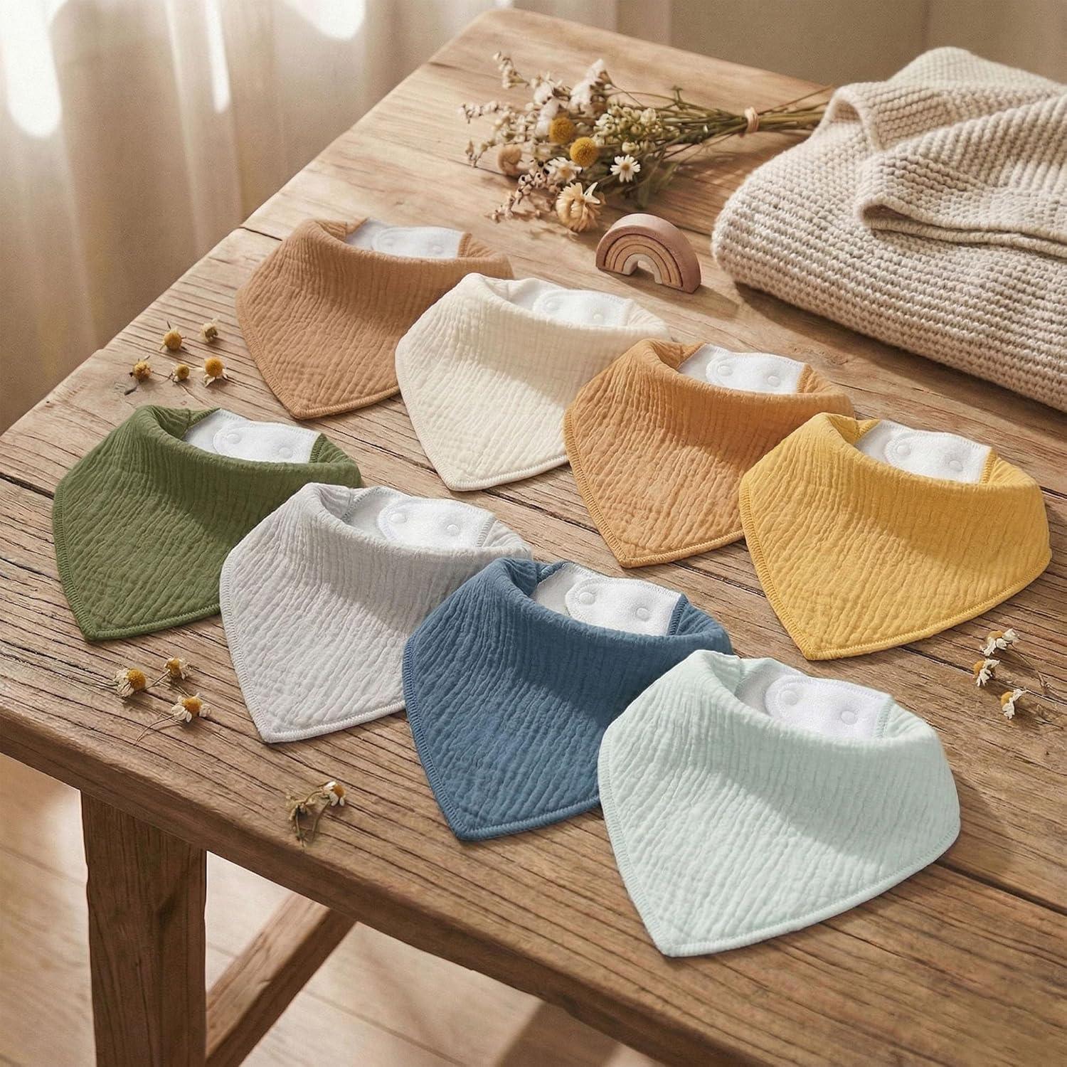 image:imageMuslin Baby Bibs 8 Pack Baby Bandana Drool Bib for Drooling and Teething Cotton Soft Absorbent for Girls Boys Calm Style Plain Solid ColorClassic