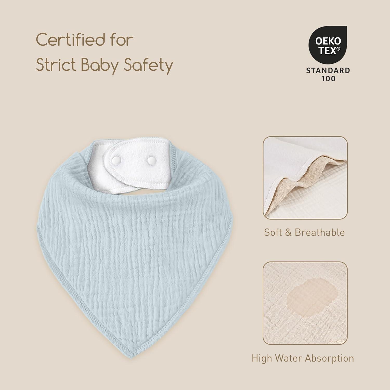 image:imageMuslin Baby Bibs 8 Pack Baby Bandana Drool Bib for Drooling and Teething Cotton Soft Absorbent for Girls Boys Calm Style Plain Solid ColorGreen Blue Brown
