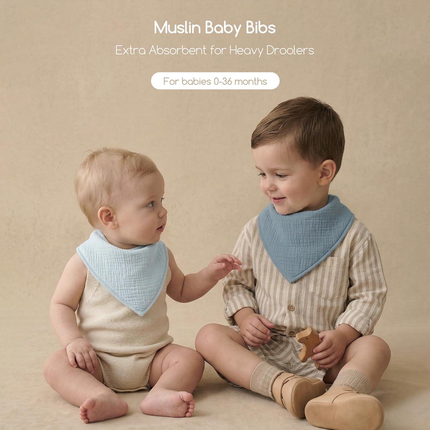 image:imageMuslin Baby Bibs 8 Pack Baby Bandana Drool Bib for Drooling and Teething Cotton Soft Absorbent for Girls Boys Calm Style Plain Solid ColorGreen Blue Brown