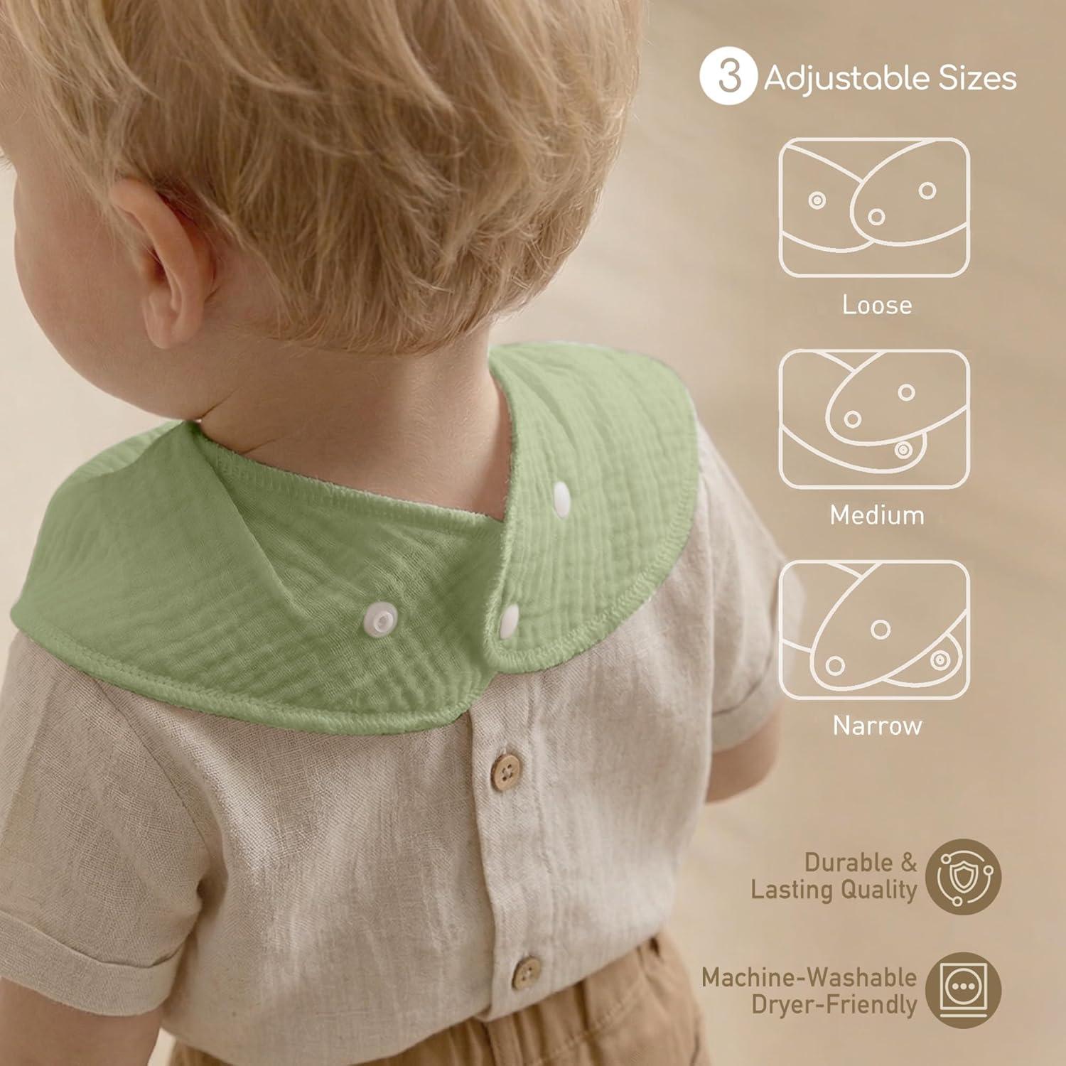 image:imageMuslin Baby Bibs 8 Pack Baby Bandana Drool Bib for Drooling and Teething Cotton Soft Absorbent for Girls Boys Calm Style Plain Solid ColorGreen Blue Brown