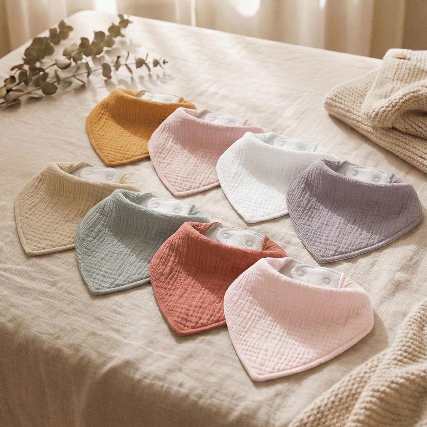 image:imageMuslin Baby Bibs 8 Pack Baby Bandana Drool Bib for Drooling and Teething Cotton Soft Absorbent for Girls Boys Calm Style Plain Solid ColorMacaron Pink