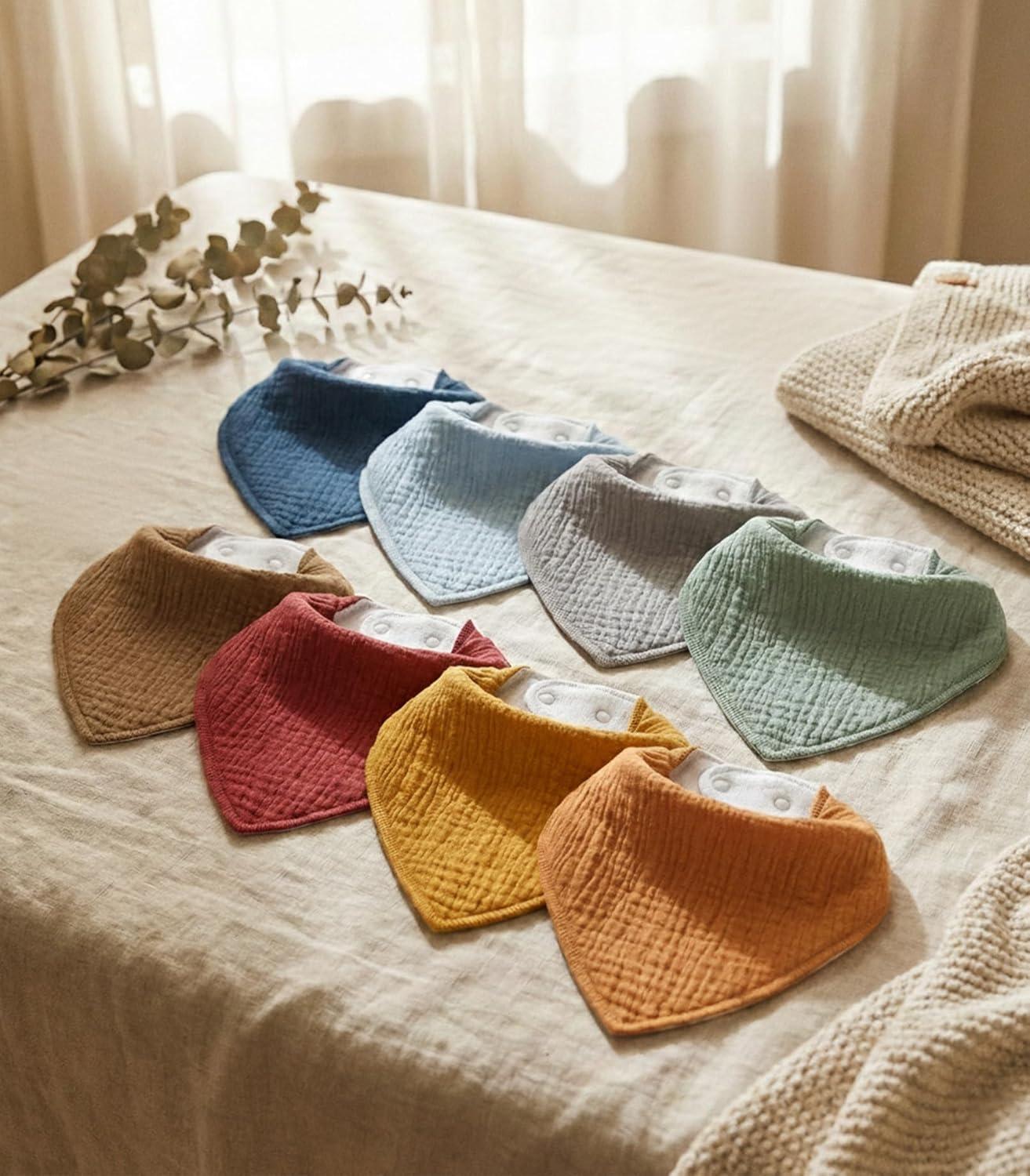 image:imageMuslin Baby Bibs 8 Pack Baby Bandana Drool Bib for Drooling and Teething Cotton Soft Absorbent for Girls Boys Calm Style Plain Solid ColorNeutral