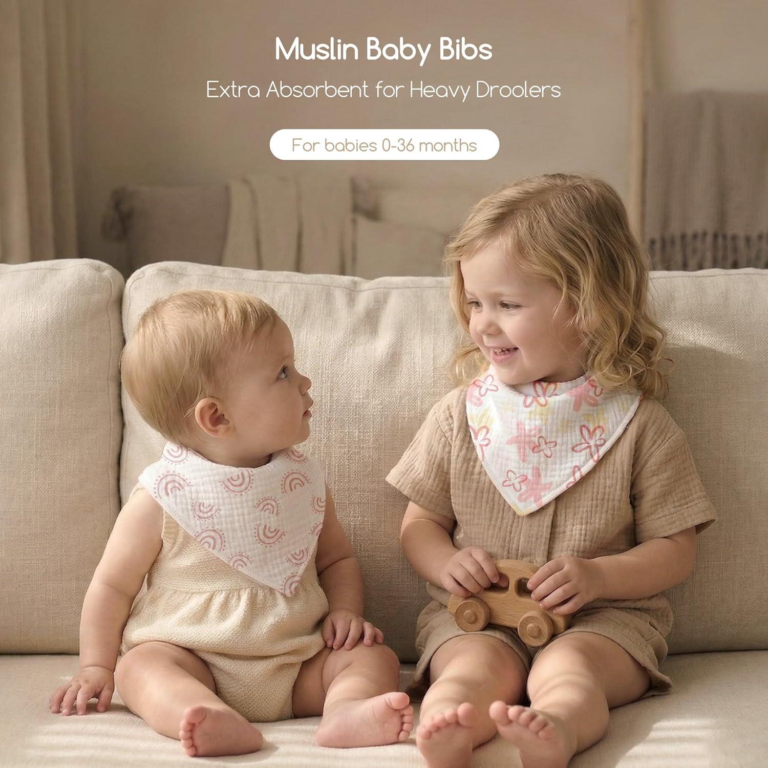 image:imageMuslin Baby Bibs 8 Pack Baby Bandana Drool Bib for Drooling and Teething Cotton Soft Absorbent for Girls Boys Calm Style Plain Solid ColorPink Floral