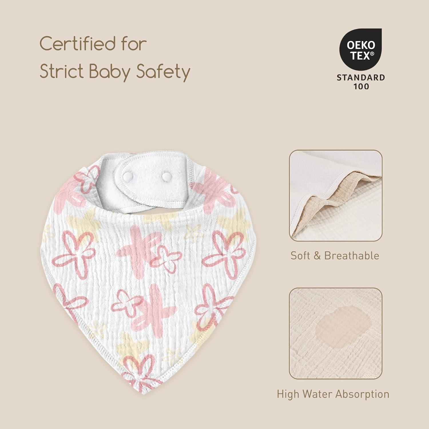 image:imageMuslin Baby Bibs 8 Pack Baby Bandana Drool Bib for Drooling and Teething Cotton Soft Absorbent for Girls Boys Calm Style Plain Solid ColorPink Floral
