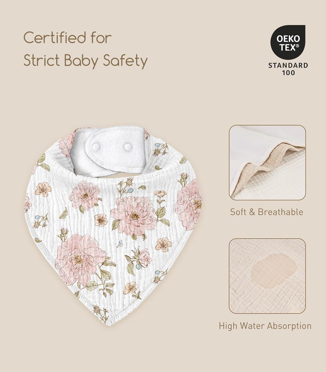 image:imageMuslin Baby Bibs 8 Pack Baby Bandana Drool Bib for Drooling and Teething Cotton Soft Absorbent for Girls Boys Calm Style Plain Solid ColorPink Green Floral