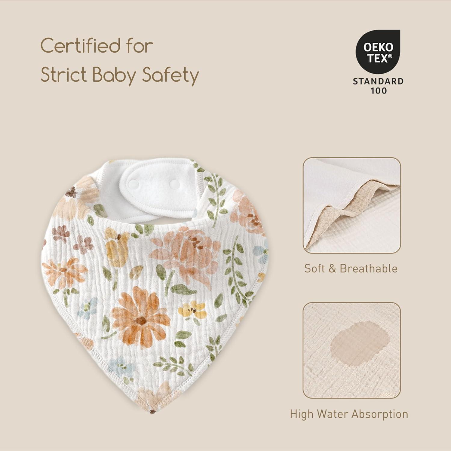image:imageMuslin Baby Bibs 8 Pack Baby Bandana Drool Bib for Drooling and Teething Cotton Soft Absorbent for Girls Boys Calm Style Plain Solid ColorPinkishorange Floral