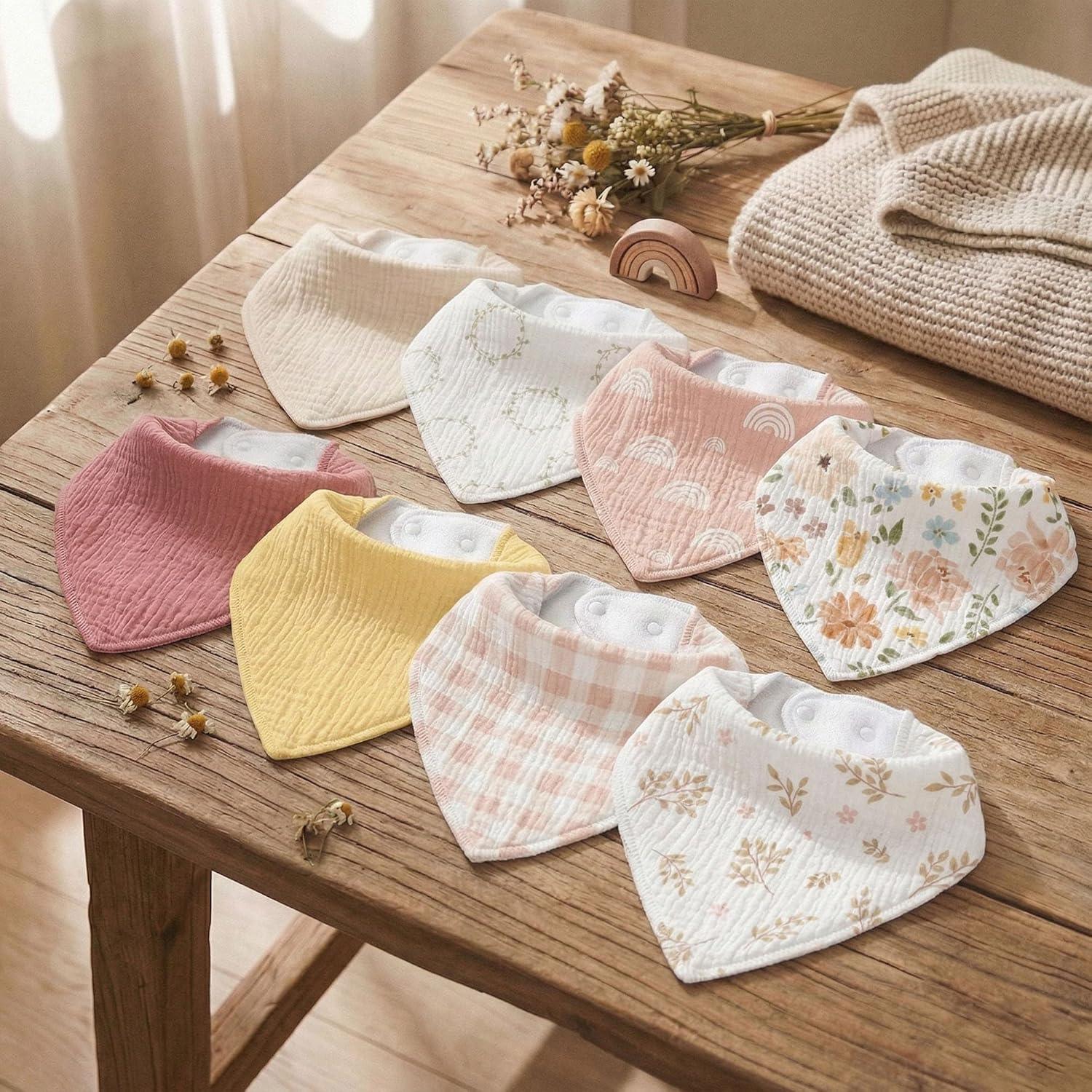 image:imageMuslin Baby Bibs 8 Pack Baby Bandana Drool Bib for Drooling and Teething Cotton Soft Absorbent for Girls Boys Calm Style Plain Solid ColorPinkishorange Floral