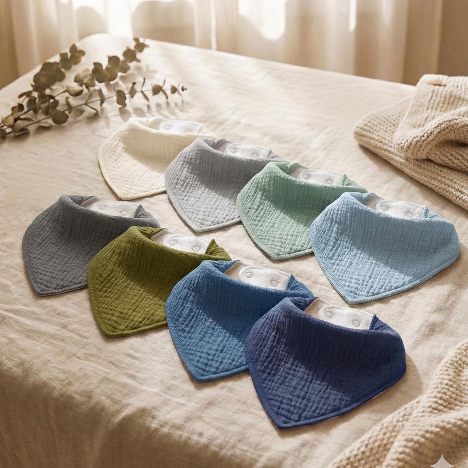 image:imageMuslin Baby Bibs 8 Pack Baby Bandana Drool Bib for Drooling and Teething Cotton Soft Absorbent for Girls Boys Calm Style Plain Solid ColorSage Ice Blue