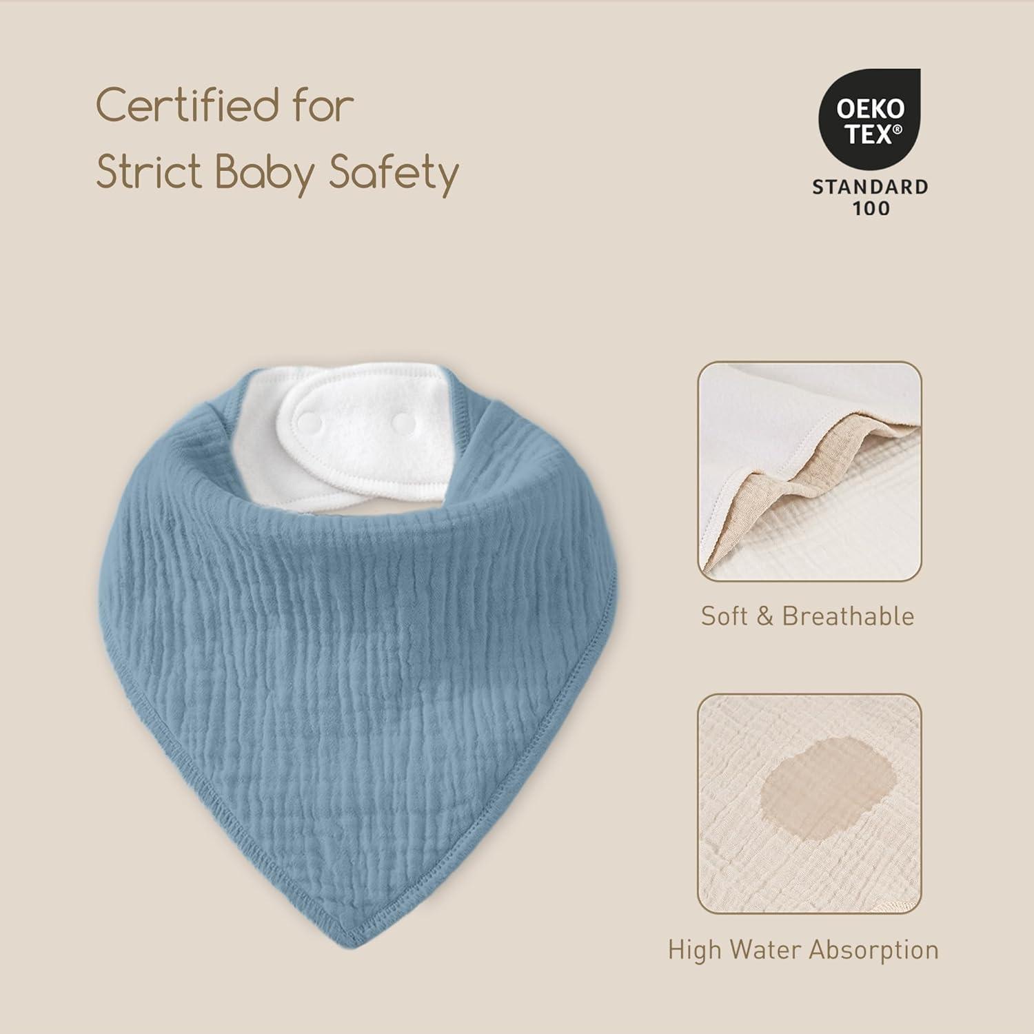 image:imageMuslin Baby Bibs 8 Pack Baby Bandana Drool Bib for Drooling and Teething Cotton Soft Absorbent for Girls Boys Calm Style Plain Solid ColorSage Ice Blue