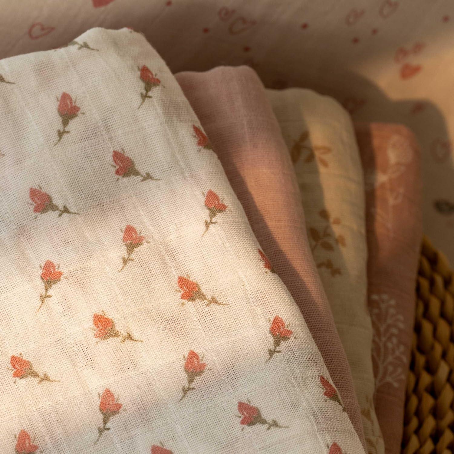 image:imageMuslin Swaddle Blankets for Newborn 4 Pack Cotton Baby Blankets Large 315 x 433 inch Breathable Soft Receiving Blanket Essentials Swaddle Wrap Burping Clothes Blue Farm CountryPink Floral