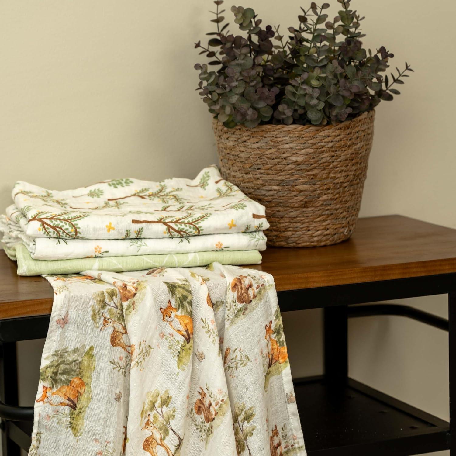 image:imageMuslin Swaddle Blankets for Newborn 4 Pack Cotton Baby Blankets Large 315 x 433 inch Breathable Soft Receiving Blanket Essentials Swaddle Wrap Burping Clothes Blue Farm CountrySage Green Jungle Animals