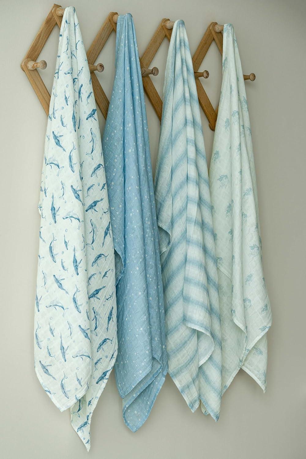 image:imageMuslin Swaddle Blankets for Newborn 4 Pack Cotton Baby Blankets Large 315 x 433 inch Breathable Soft Receiving Blanket Essentials Swaddle Wrap Burping Clothes Blue Farm CountryBlue Ocean Whale
