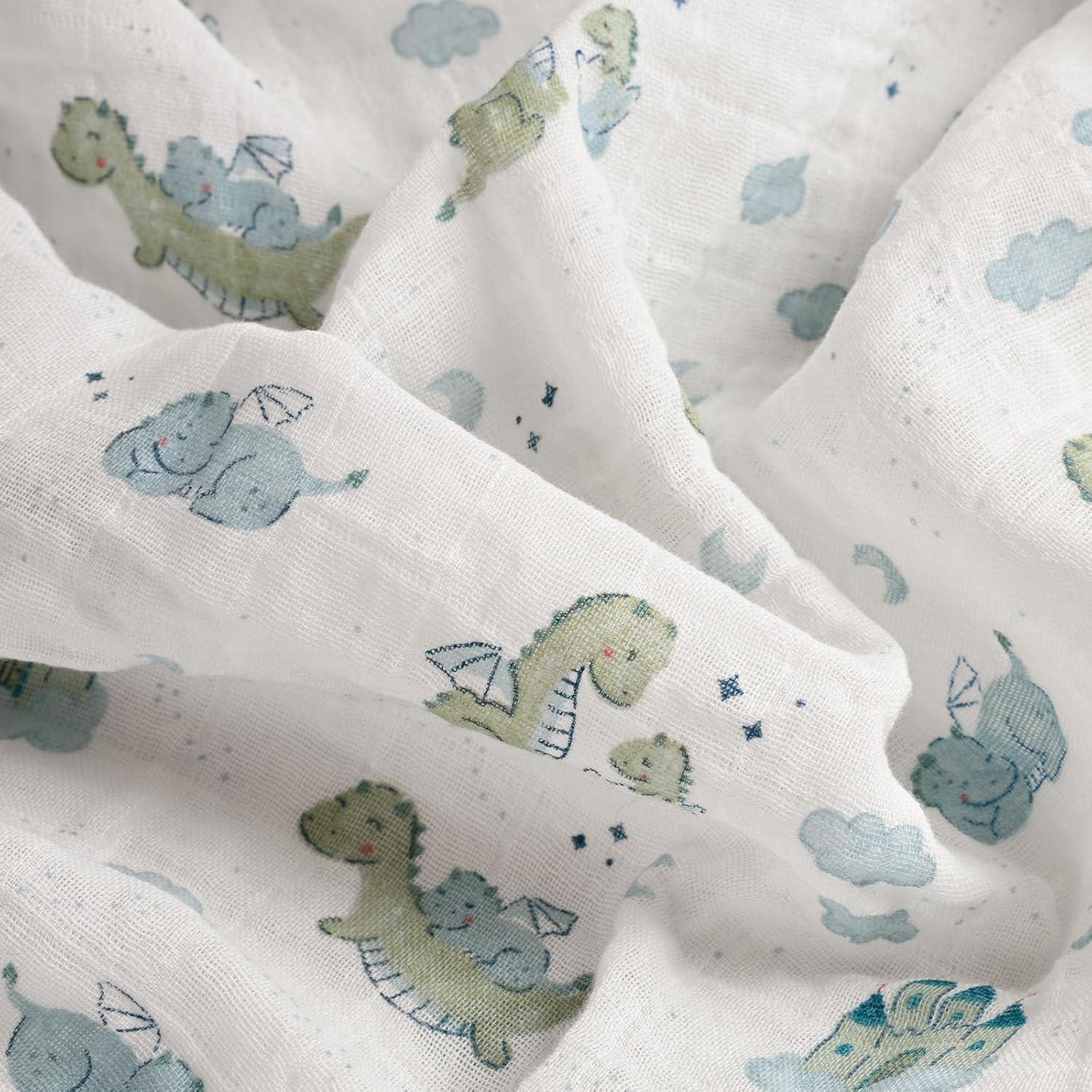 image:imageMuslin Swaddle Blankets for Newborn 4 Pack Cotton Baby Blankets Large 315 x 433 inch Breathable Soft Receiving Blanket Essentials Swaddle Wrap Burping Clothes Blue Farm CountryBlue Dinosaur