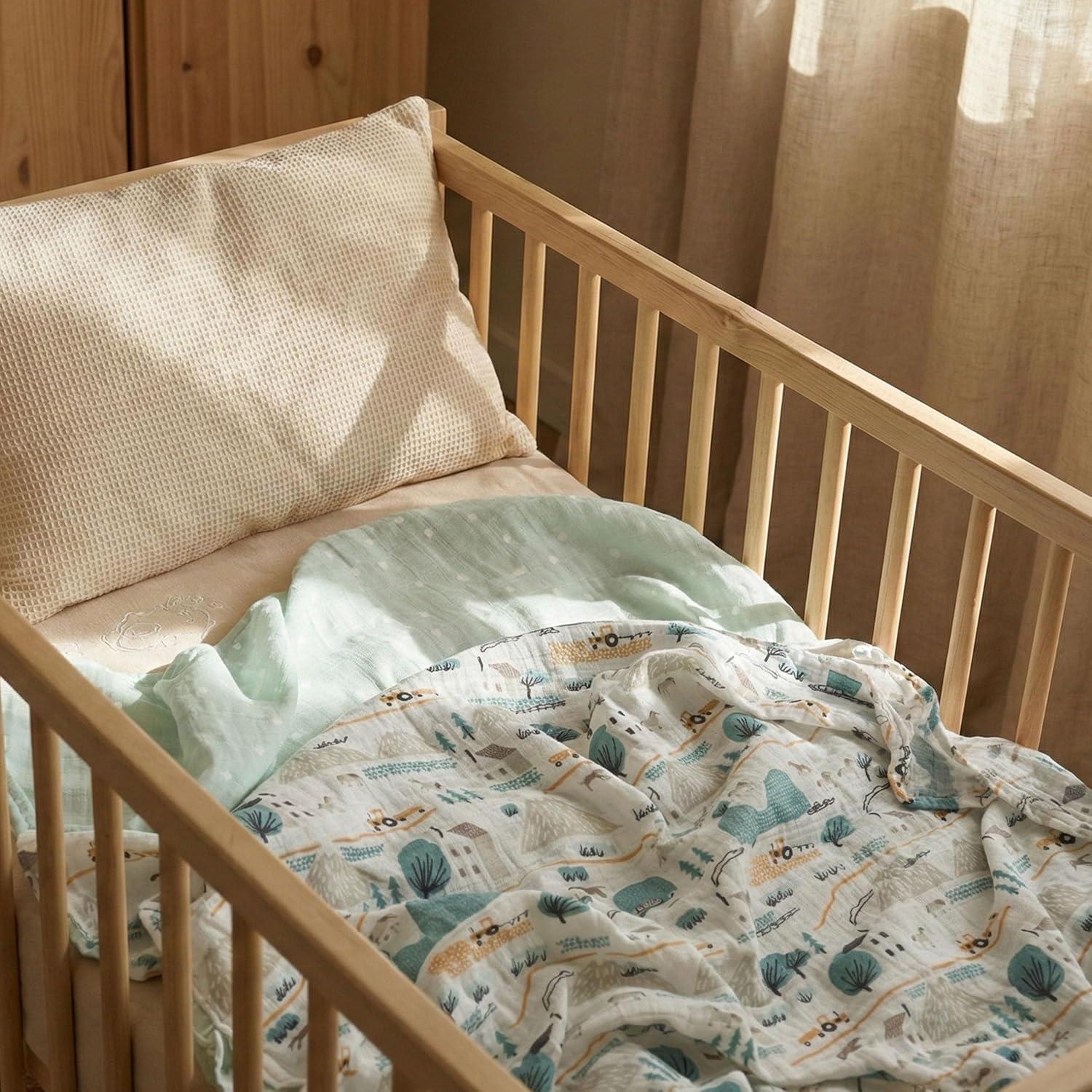 image:imageMuslin Swaddle Blankets for Newborn 4 Pack Cotton Baby Blankets Large 315 x 433 inch Breathable Soft Receiving Blanket Essentials Swaddle Wrap Burping Clothes Blue Farm CountryLight Blue Farm Country
