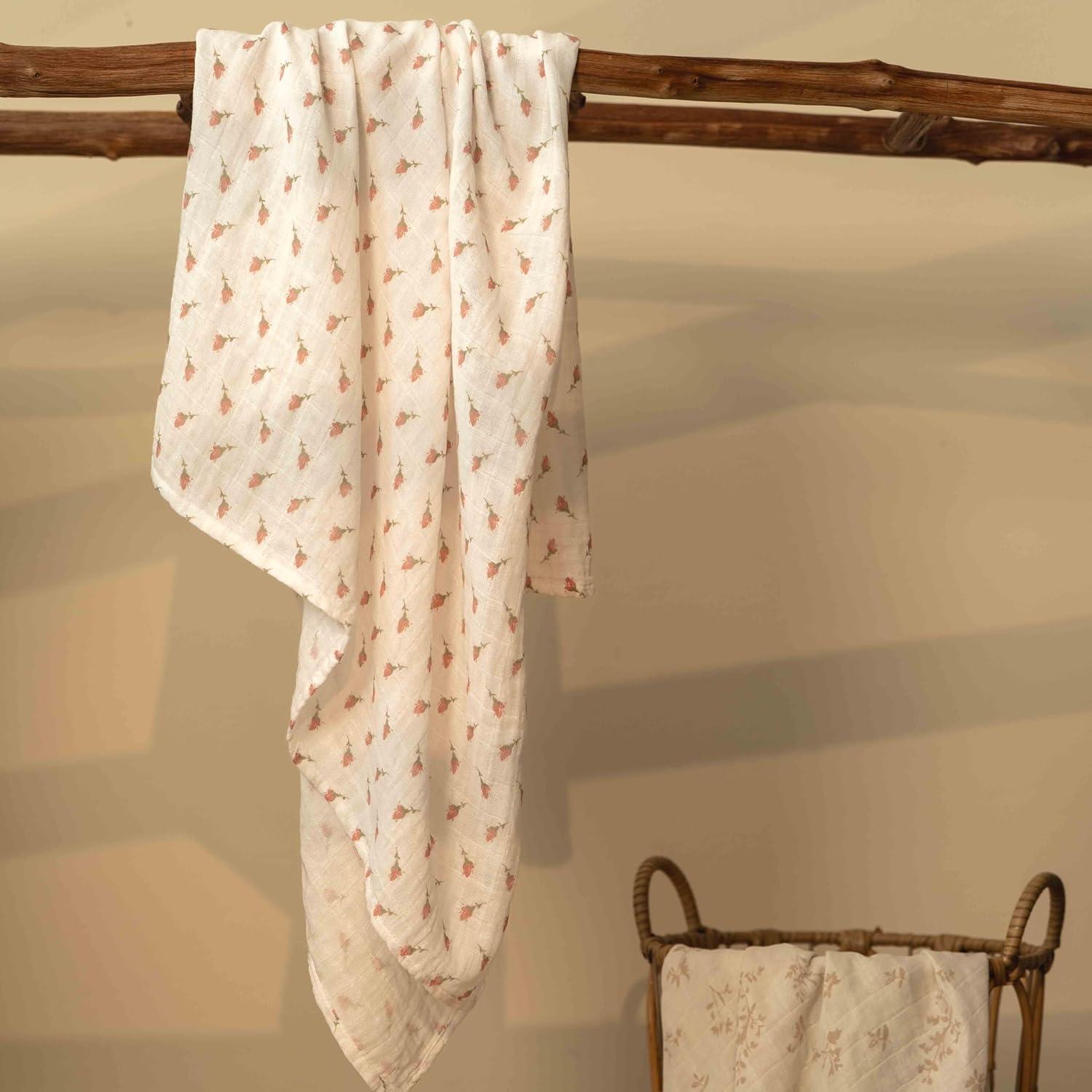 image:imageMuslin Swaddle Blankets for Newborn 4 Pack Cotton Baby Blankets Large 315 x 433 inch Breathable Soft Receiving Blanket Essentials Swaddle Wrap Burping Clothes Blue Farm CountryPink Floral