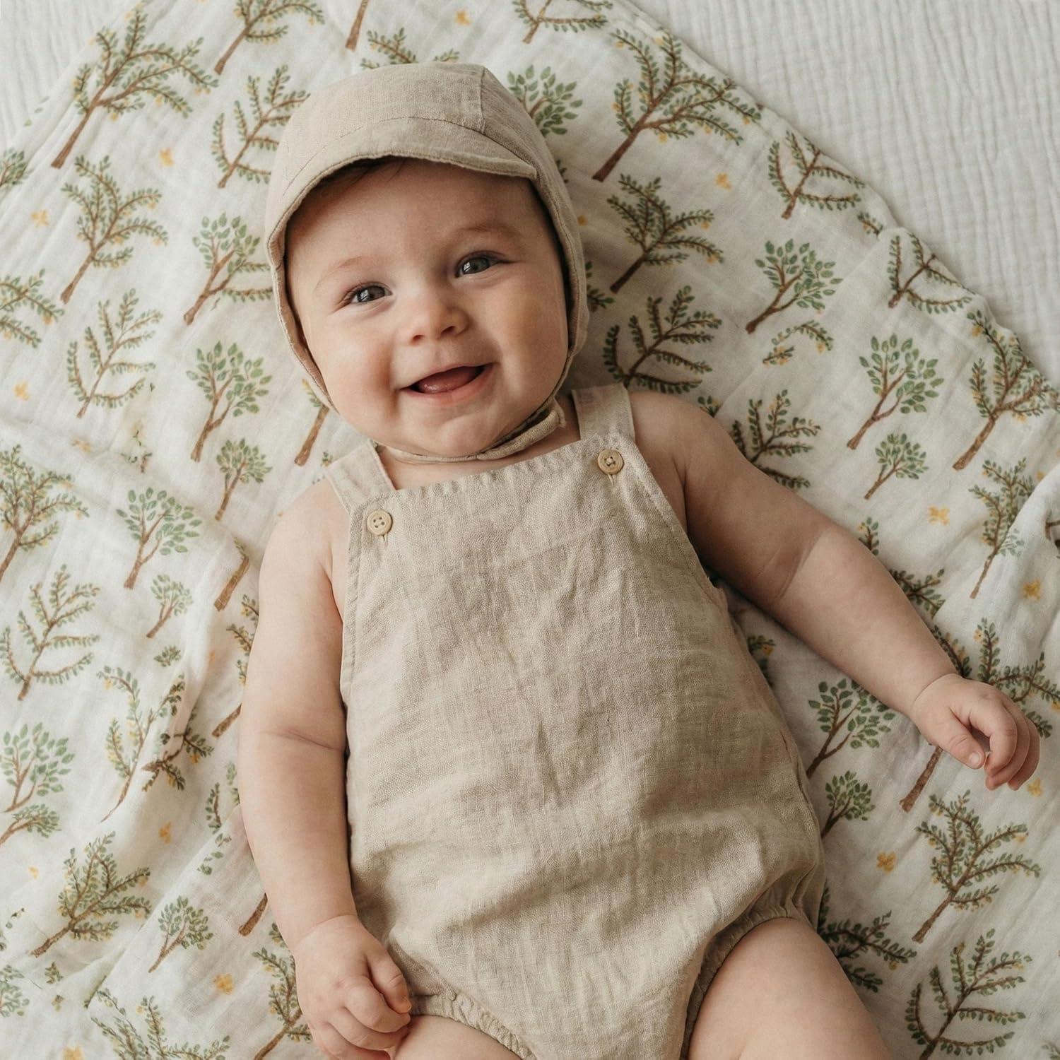 image:imageMuslin Swaddle Blankets for Newborn 4 Pack Cotton Baby Blankets Large 315 x 433 inch Breathable Soft Receiving Blanket Essentials Swaddle Wrap Burping Clothes Blue Farm CountrySage Green Jungle Animals