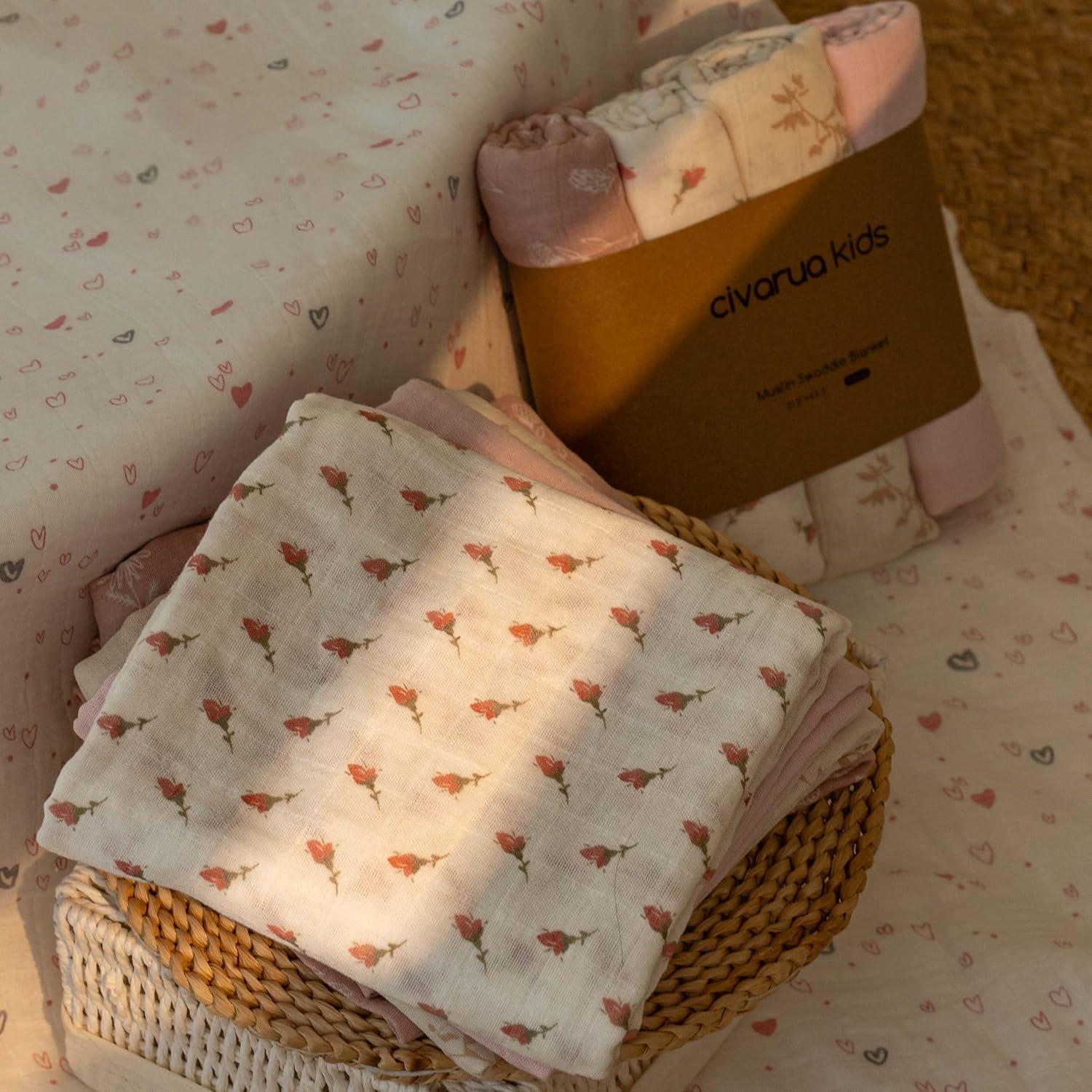 image:imageMuslin Swaddle Blankets for Newborn 4 Pack Cotton Baby Blankets Large 315 x 433 inch Breathable Soft Receiving Blanket Essentials Swaddle Wrap Burping Clothes Blue Farm CountryPink Floral