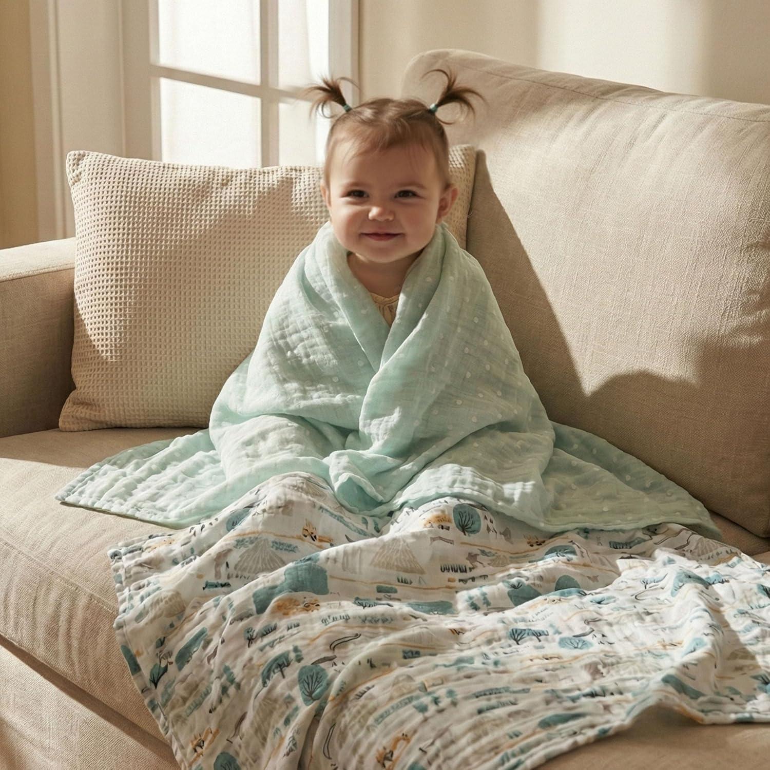 image:imageMuslin Swaddle Blankets for Newborn 4 Pack Cotton Baby Blankets Large 315 x 433 inch Breathable Soft Receiving Blanket Essentials Swaddle Wrap Burping Clothes Blue Farm CountryLight Blue Farm Country