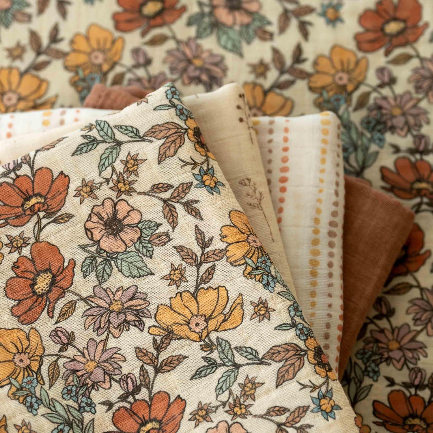 image:imageMuslin Swaddle Blankets for Newborn 4 Pack Cotton Baby Blankets Large 315 x 433 inch Breathable Soft Receiving Blanket Essentials Swaddle Wrap Burping Clothes Blue Farm CountryChocolate Retro Floral