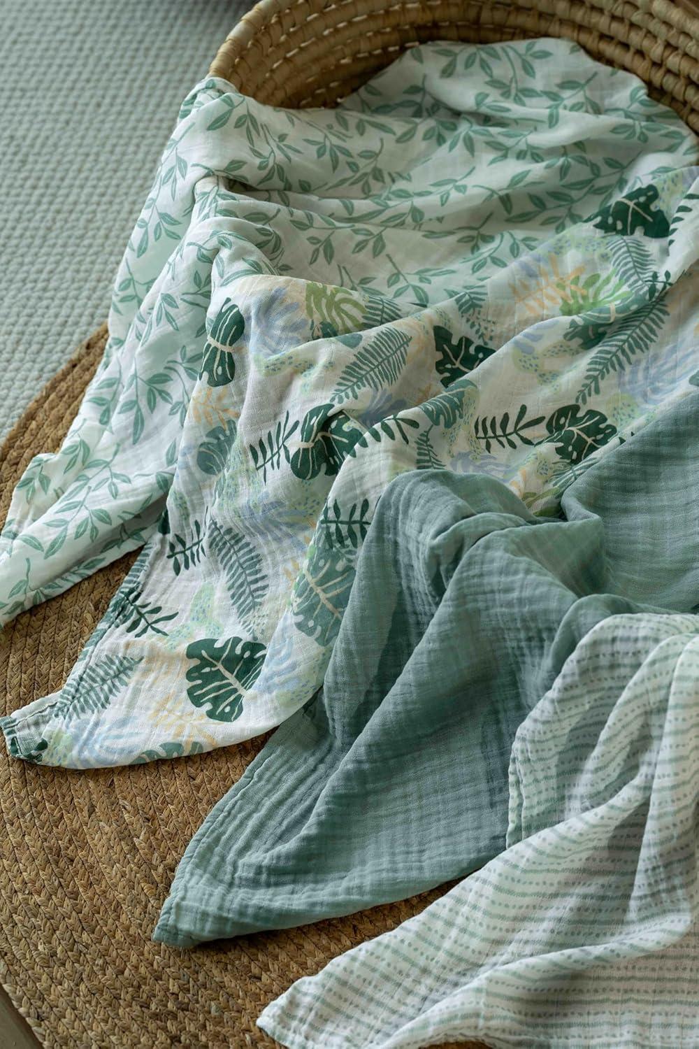 image:imageMuslin Swaddle Blankets for Newborn 4 Pack Cotton Baby Blankets Large 315 x 433 inch Breathable Soft Receiving Blanket Essentials Swaddle Wrap Burping Clothes Blue Farm CountrySage Green Leave