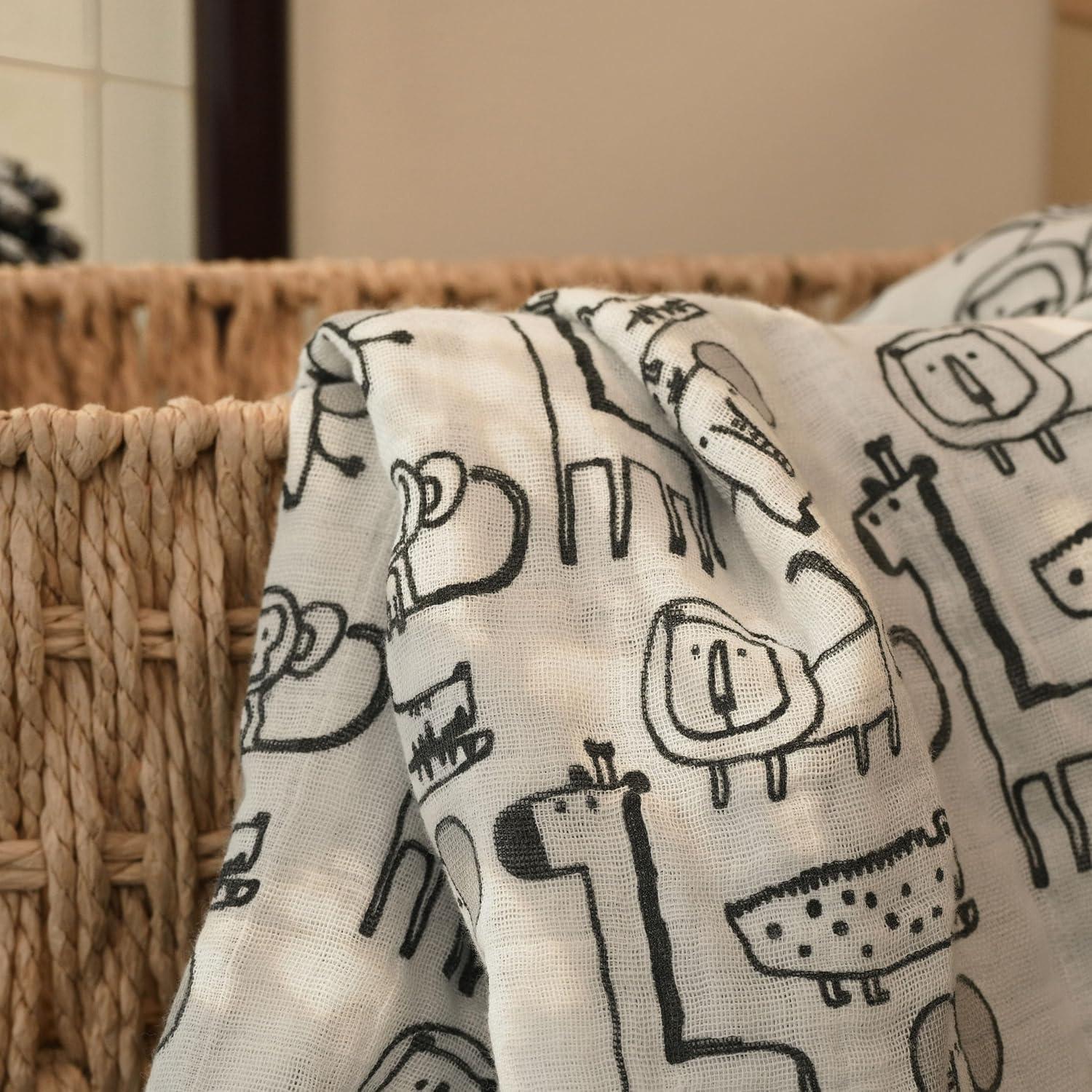 image:imageMuslin Swaddle Blankets for Newborn 4 Pack Cotton Baby Blankets Large 315 x 433 inch Breathable Soft Receiving Blanket Essentials Swaddle Wrap Burping Clothes Blue Farm CountryGrey Animals