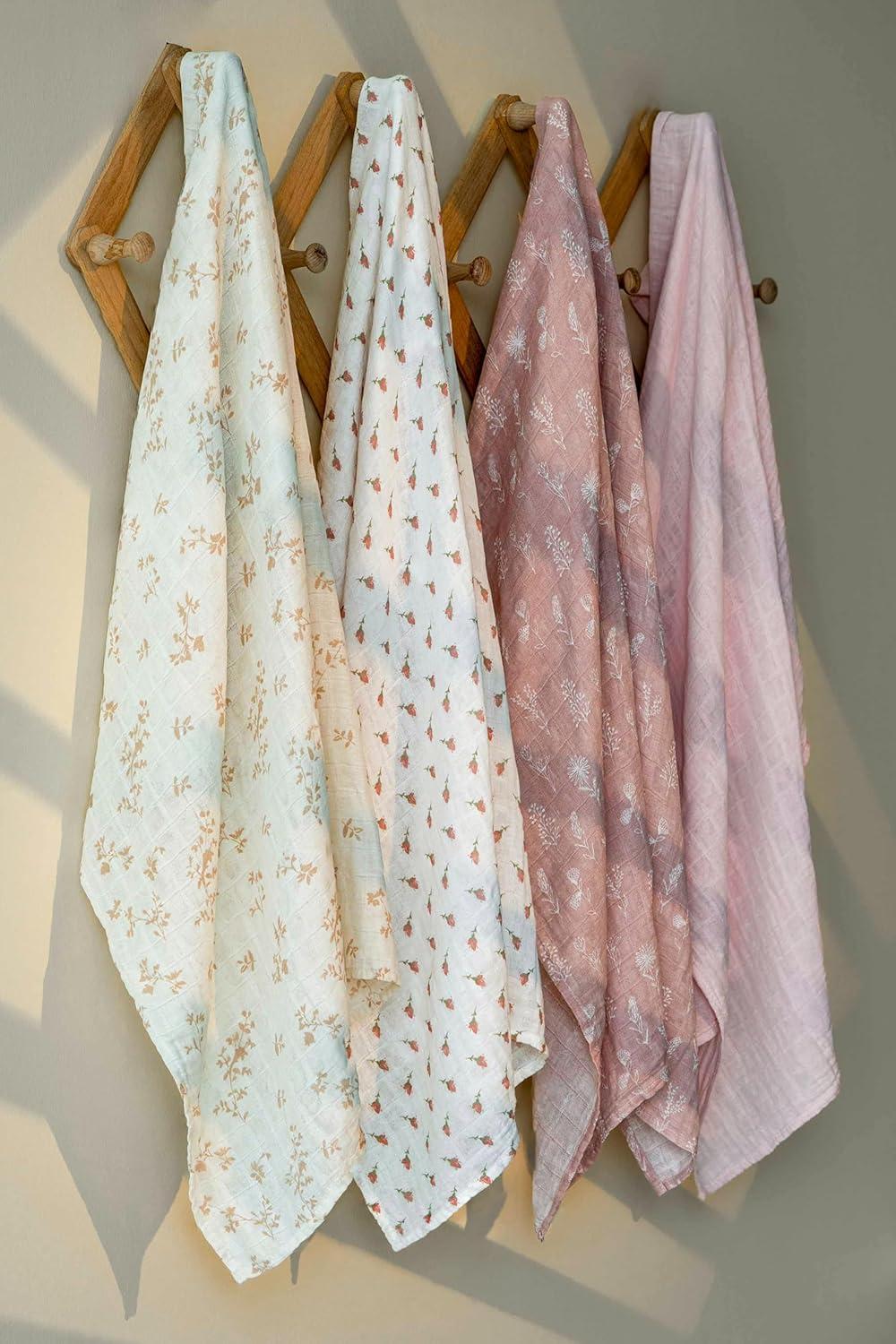 image:imageMuslin Swaddle Blankets for Newborn 4 Pack Cotton Baby Blankets Large 315 x 433 inch Breathable Soft Receiving Blanket Essentials Swaddle Wrap Burping Clothes Blue Farm CountryPink Floral