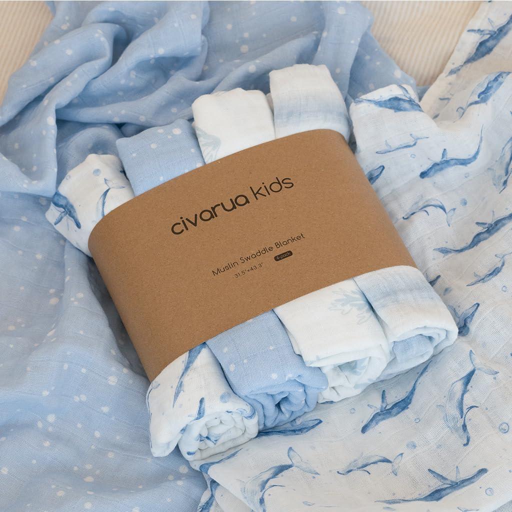 image:imageMuslin Swaddle Blankets for Newborn 4 Pack Cotton Baby Blankets Large 315 x 433 inch Breathable Soft Receiving Blanket Essentials Swaddle Wrap Burping Clothes Blue Farm CountryBlue Ocean Whale