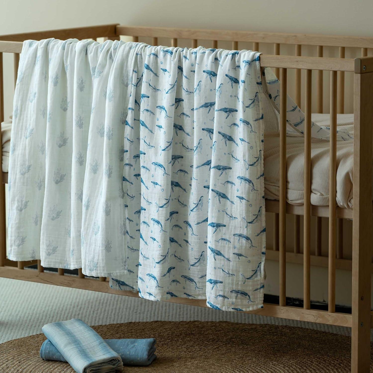 image:imageMuslin Swaddle Blankets for Newborn 4 Pack Cotton Baby Blankets Large 315 x 433 inch Breathable Soft Receiving Blanket Essentials Swaddle Wrap Burping Clothes Blue Farm CountryBlue Ocean Whale