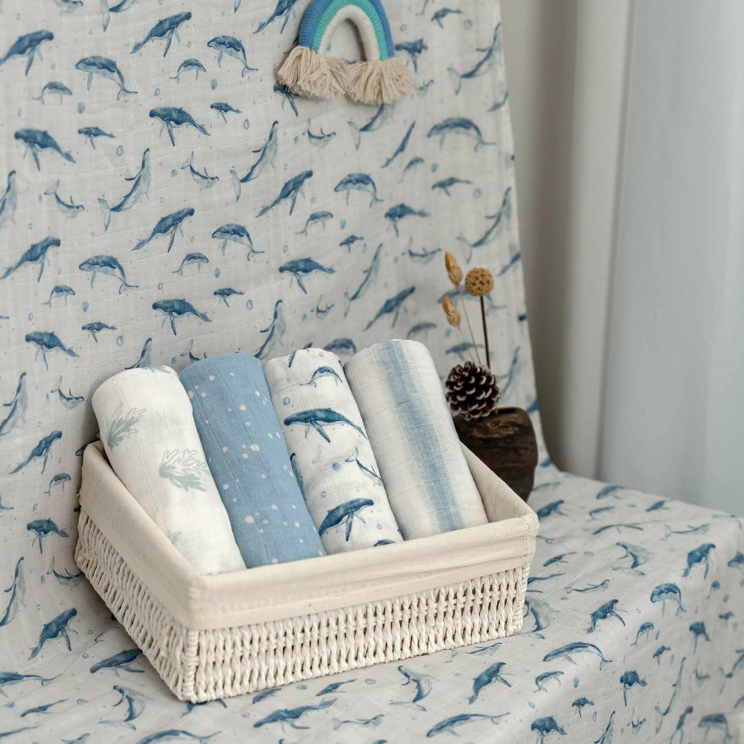image:imageMuslin Swaddle Blankets for Newborn 4 Pack Cotton Baby Blankets Large 315 x 433 inch Breathable Soft Receiving Blanket Essentials Swaddle Wrap Burping Clothes Blue Farm CountryBlue Ocean Whale