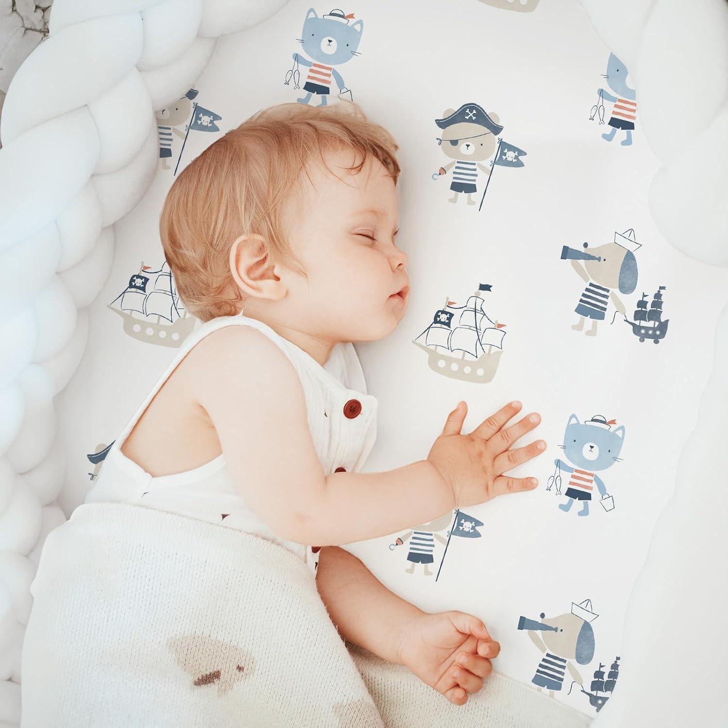 image:imageNap Mat Sheet 47x24 3 Pack Pink Floral Baby Crib Sheets Fitted Elastic Corners Preschool Day Care Rest Mat Cover Soft Breathable Compatible with Regalo My Cot Joovy Travel CotBlue Ocean