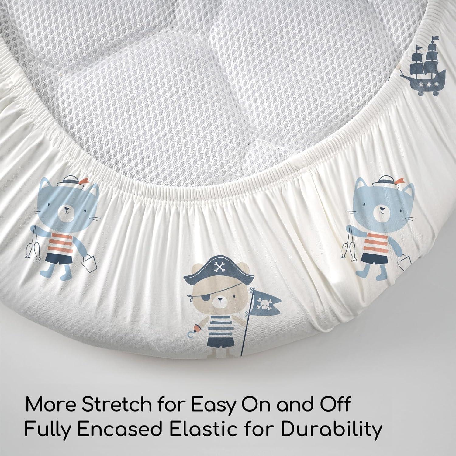 image:imageNap Mat Sheet 47x24 3 Pack Pink Floral Baby Crib Sheets Fitted Elastic Corners Preschool Day Care Rest Mat Cover Soft Breathable Compatible with Regalo My Cot Joovy Travel CotBlue Ocean