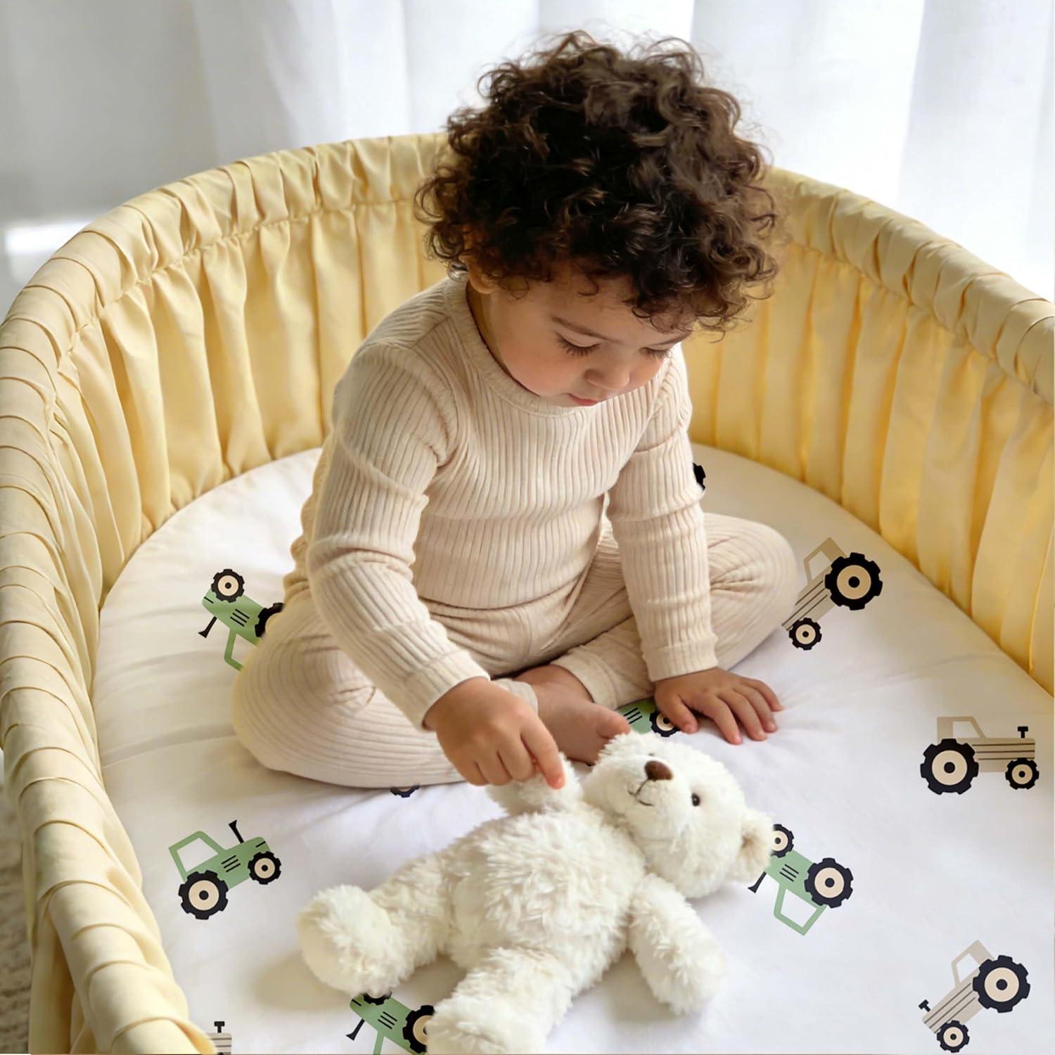 image:imageNap Mat Sheet 47x24 3 Pack Pink Floral Baby Crib Sheets Fitted Elastic Corners Preschool Day Care Rest Mat Cover Soft Breathable Compatible with Regalo My Cot Joovy Travel CotFarm Animals