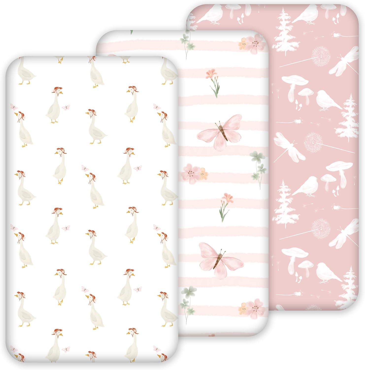 image:imageNap Mat Sheet 47x24 3 Pack Pink Floral Baby Crib Sheets Fitted Elastic Corners Preschool Day Care Rest Mat Cover Soft Breathable Compatible with Regalo My Cot Joovy Travel CotPink Animal