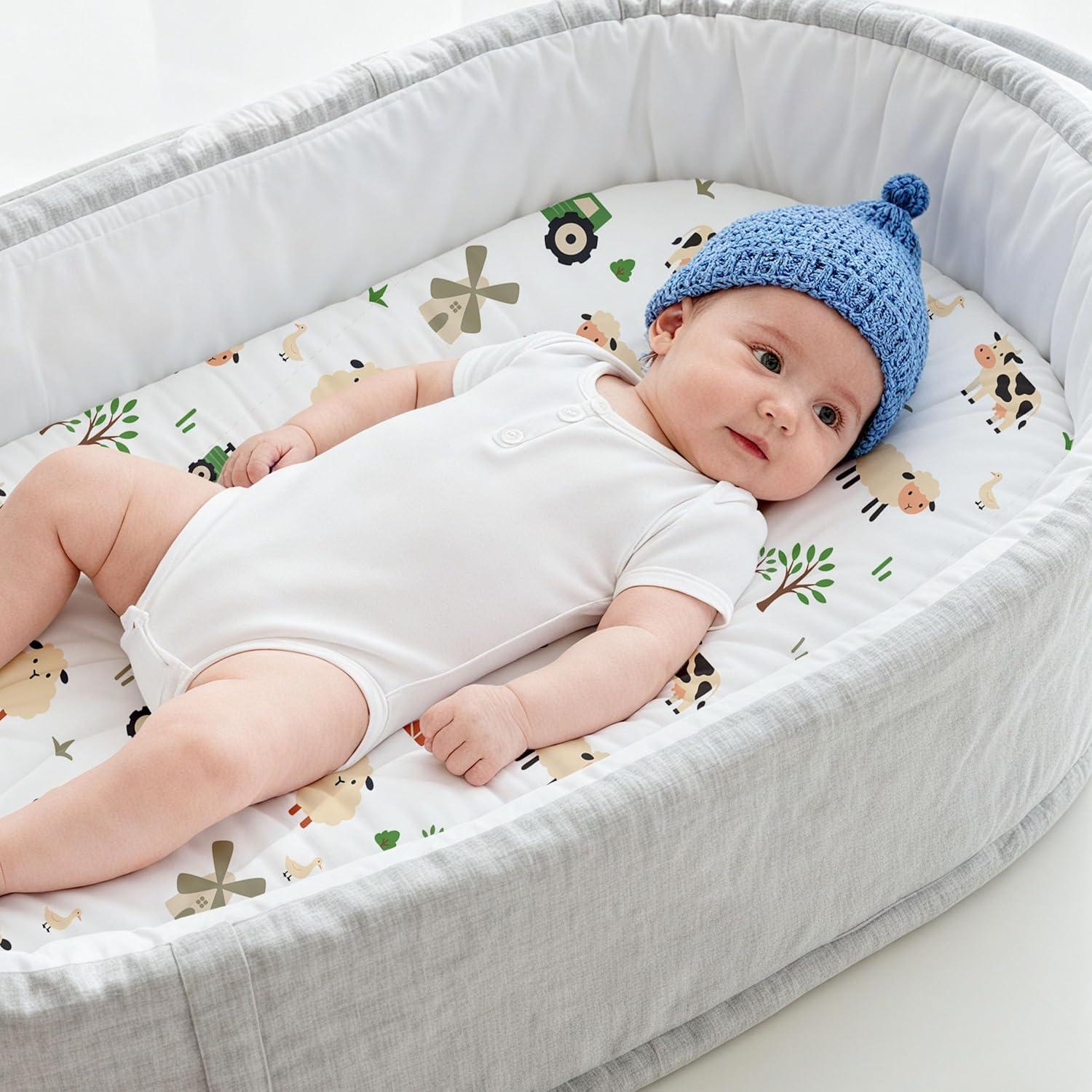 image:imageNap Mat Sheet 47x24 3 Pack Pink Floral Baby Crib Sheets Fitted Elastic Corners Preschool Day Care Rest Mat Cover Soft Breathable Compatible with Regalo My Cot Joovy Travel CotFarm Animals
