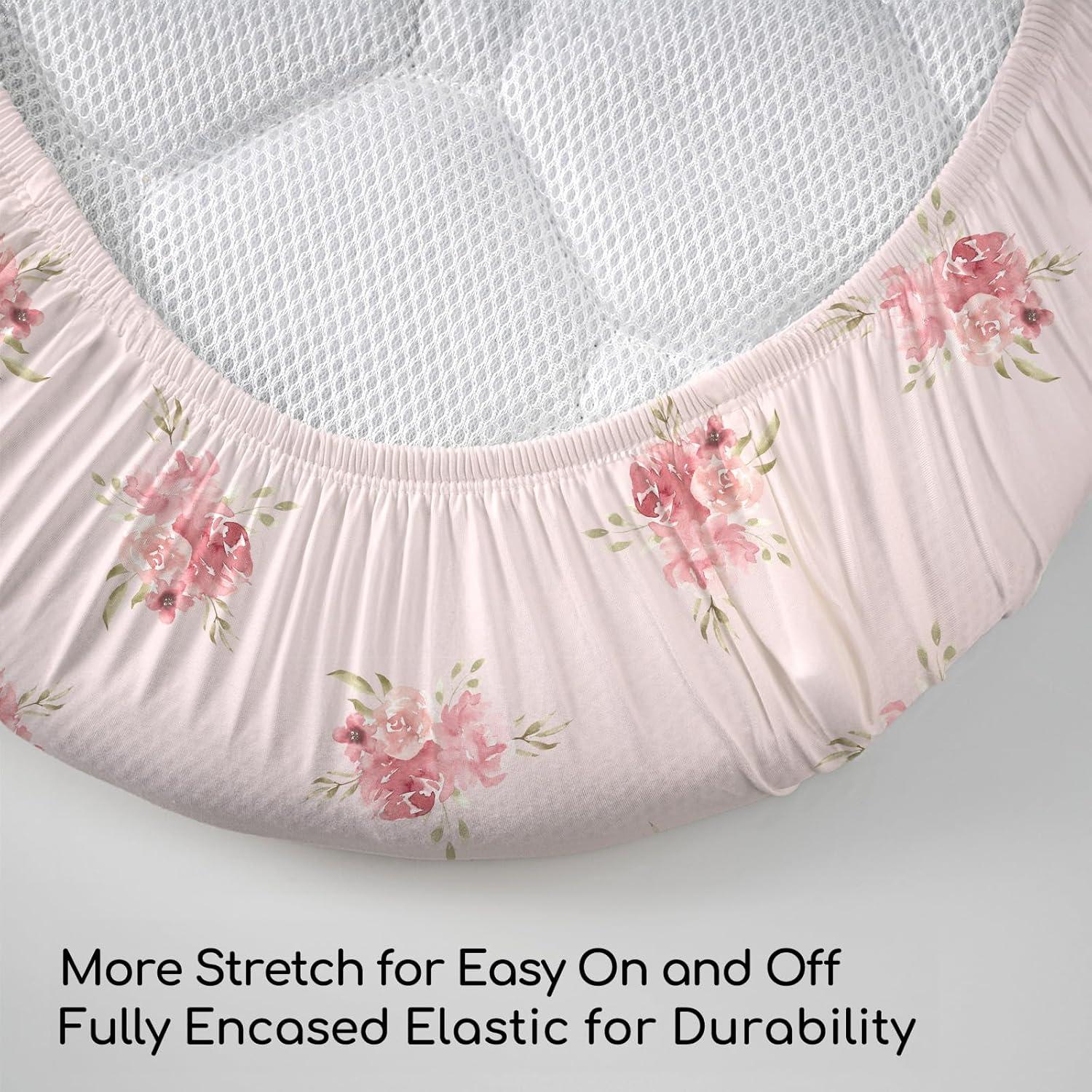 image:imageNap Mat Sheet 47x24 3 Pack Pink Floral Baby Crib Sheets Fitted Elastic Corners Preschool Day Care Rest Mat Cover Soft Breathable Compatible with Regalo My Cot Joovy Travel CotA Pink Floral