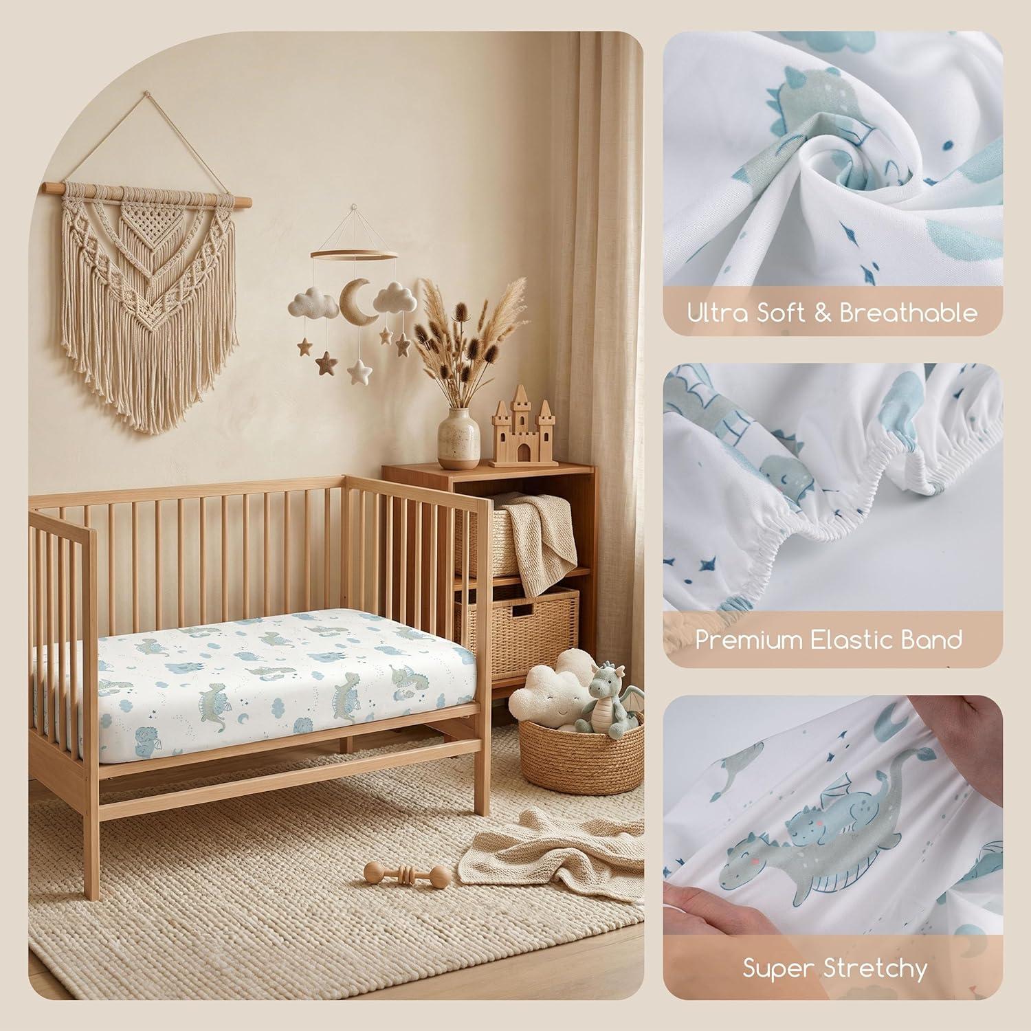 image:imageNap Mat Sheet 47x24 3 Pack Pink Floral Baby Crib Sheets Fitted Elastic Corners Preschool Day Care Rest Mat Cover Soft Breathable Compatible with Regalo My Cot Joovy Travel CotBlue Dinosaur