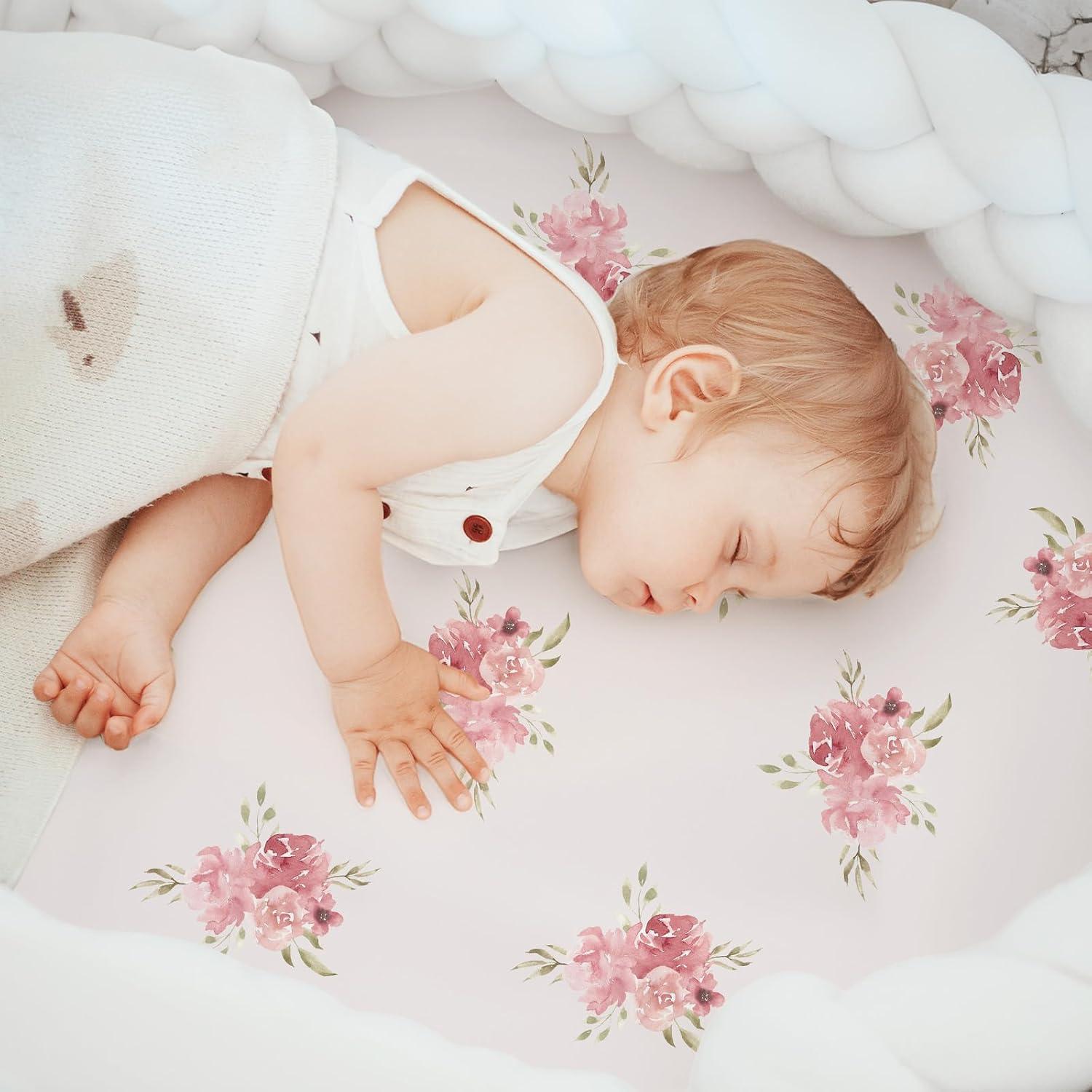 image:imageNap Mat Sheet 47x24 3 Pack Pink Floral Baby Crib Sheets Fitted Elastic Corners Preschool Day Care Rest Mat Cover Soft Breathable Compatible with Regalo My Cot Joovy Travel CotA Pink Floral
