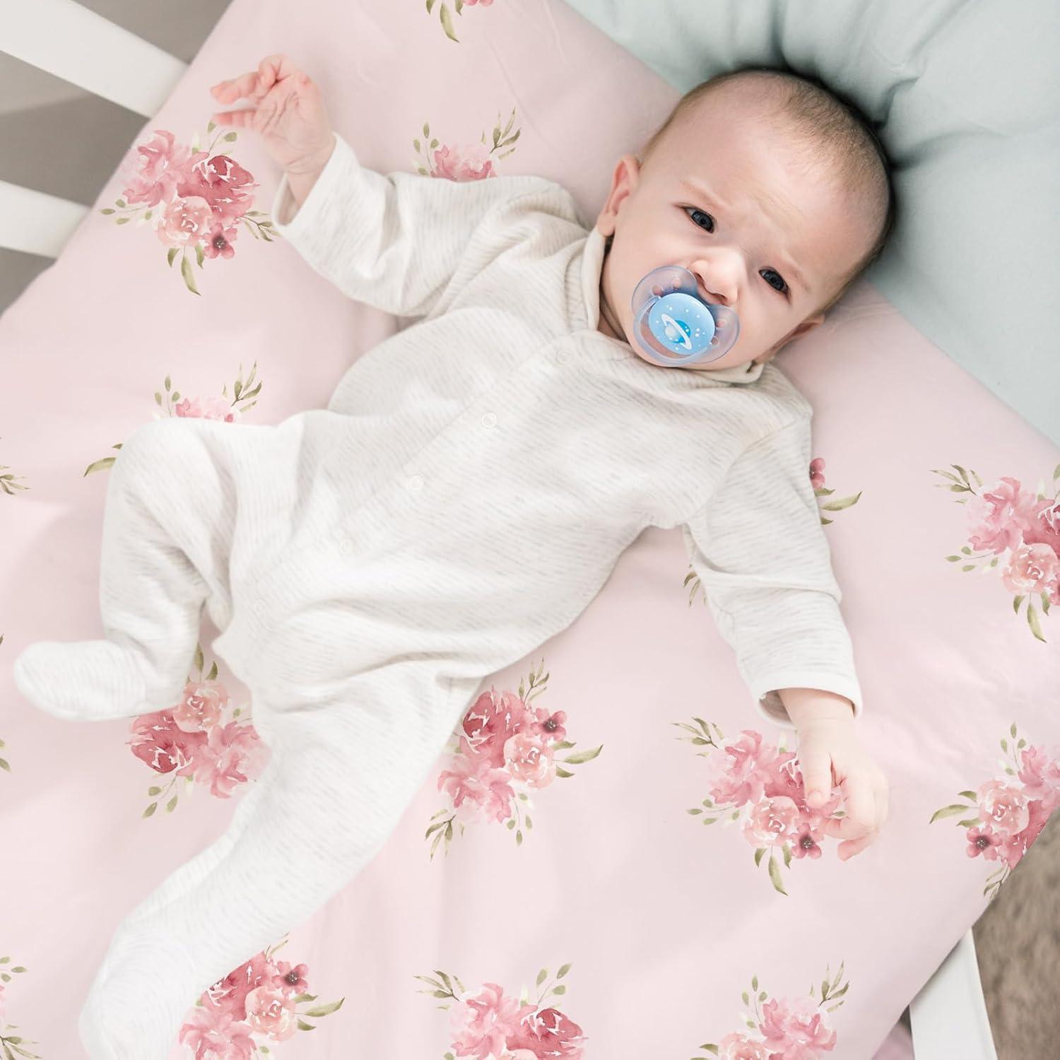 image:imageNap Mat Sheet 47x24 3 Pack Pink Floral Baby Crib Sheets Fitted Elastic Corners Preschool Day Care Rest Mat Cover Soft Breathable Compatible with Regalo My Cot Joovy Travel CotA Pink Floral
