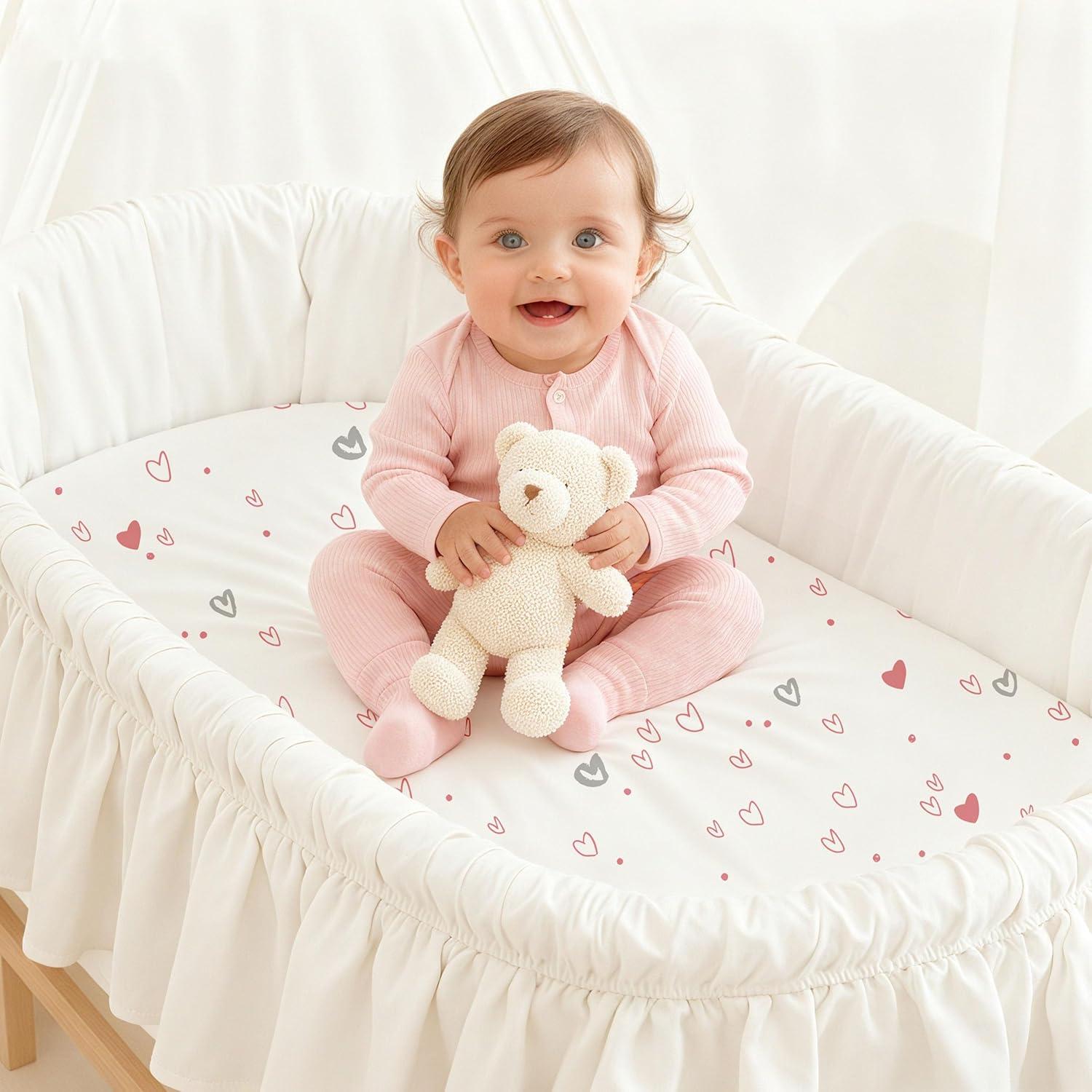image:imageNap Mat Sheet 47x24 3 Pack Pink Floral Baby Crib Sheets Fitted Elastic Corners Preschool Day Care Rest Mat Cover Soft Breathable Compatible with Regalo My Cot Joovy Travel CotPink Rainbow Heart