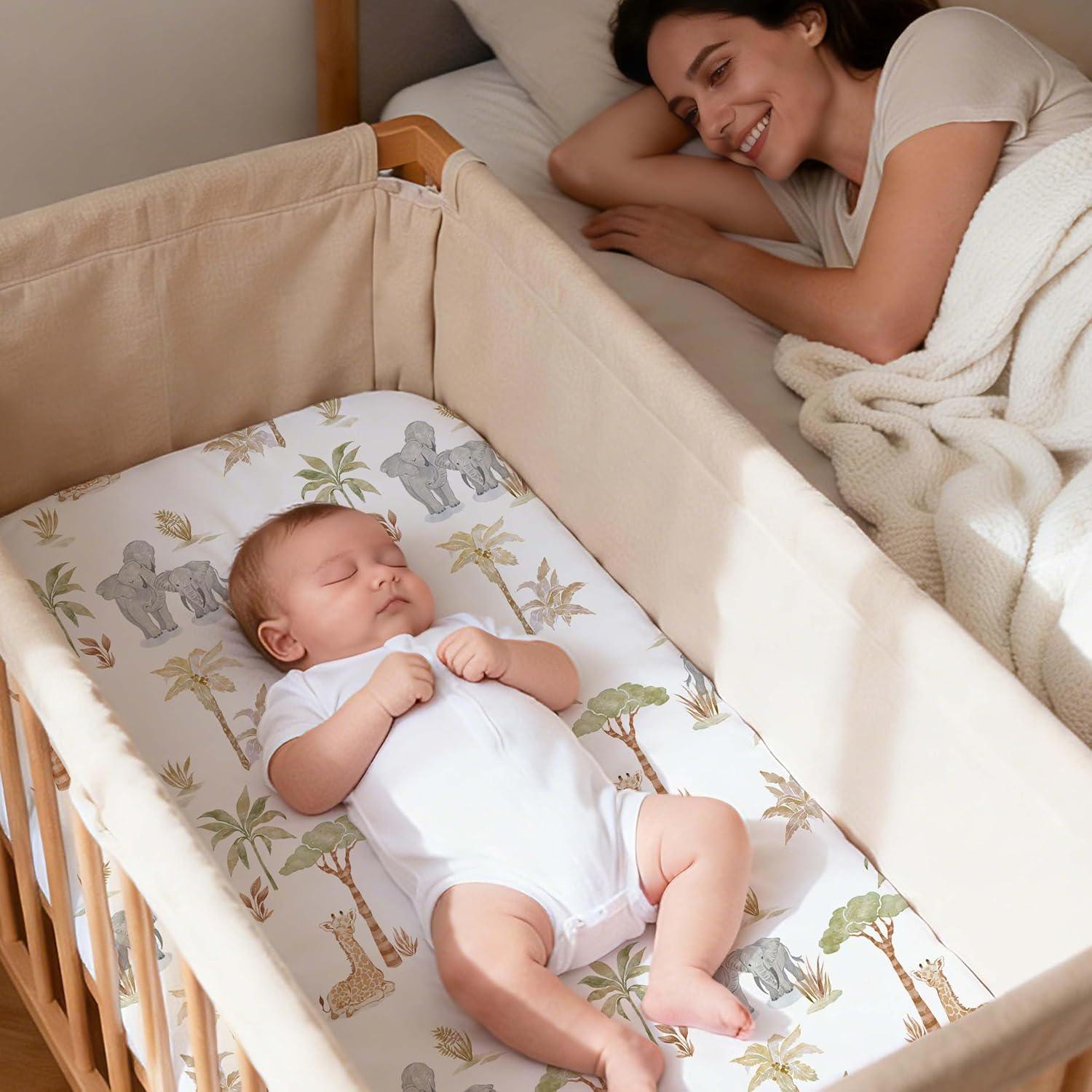 image:imageNap Mat Sheet 47x24 3 Pack Pink Floral Baby Crib Sheets Fitted Elastic Corners Preschool Day Care Rest Mat Cover Soft Breathable Compatible with Regalo My Cot Joovy Travel CotLight Brown Elephant