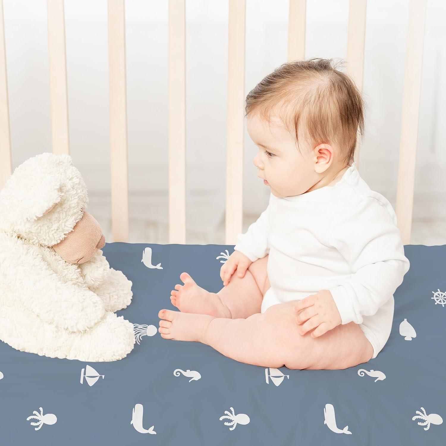 image:imageNap Mat Sheet 47x24 3 Pack Pink Floral Baby Crib Sheets Fitted Elastic Corners Preschool Day Care Rest Mat Cover Soft Breathable Compatible with Regalo My Cot Joovy Travel CotBlue Ocean
