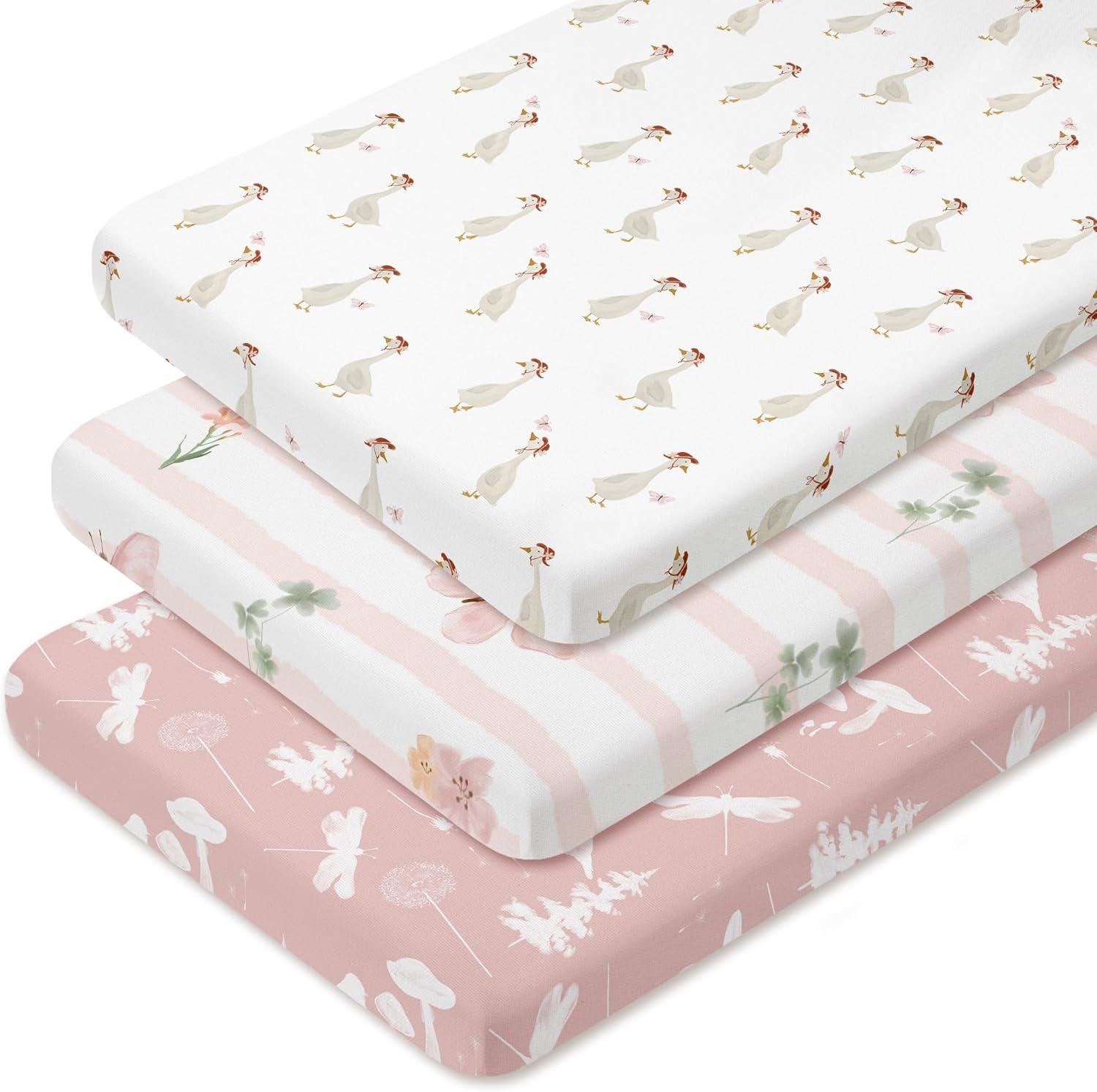 image:imageNap Mat Sheet 47x24 3 Pack Pink Floral Baby Crib Sheets Fitted Elastic Corners Preschool Day Care Rest Mat Cover Soft Breathable Compatible with Regalo My Cot Joovy Travel CotPink Animal