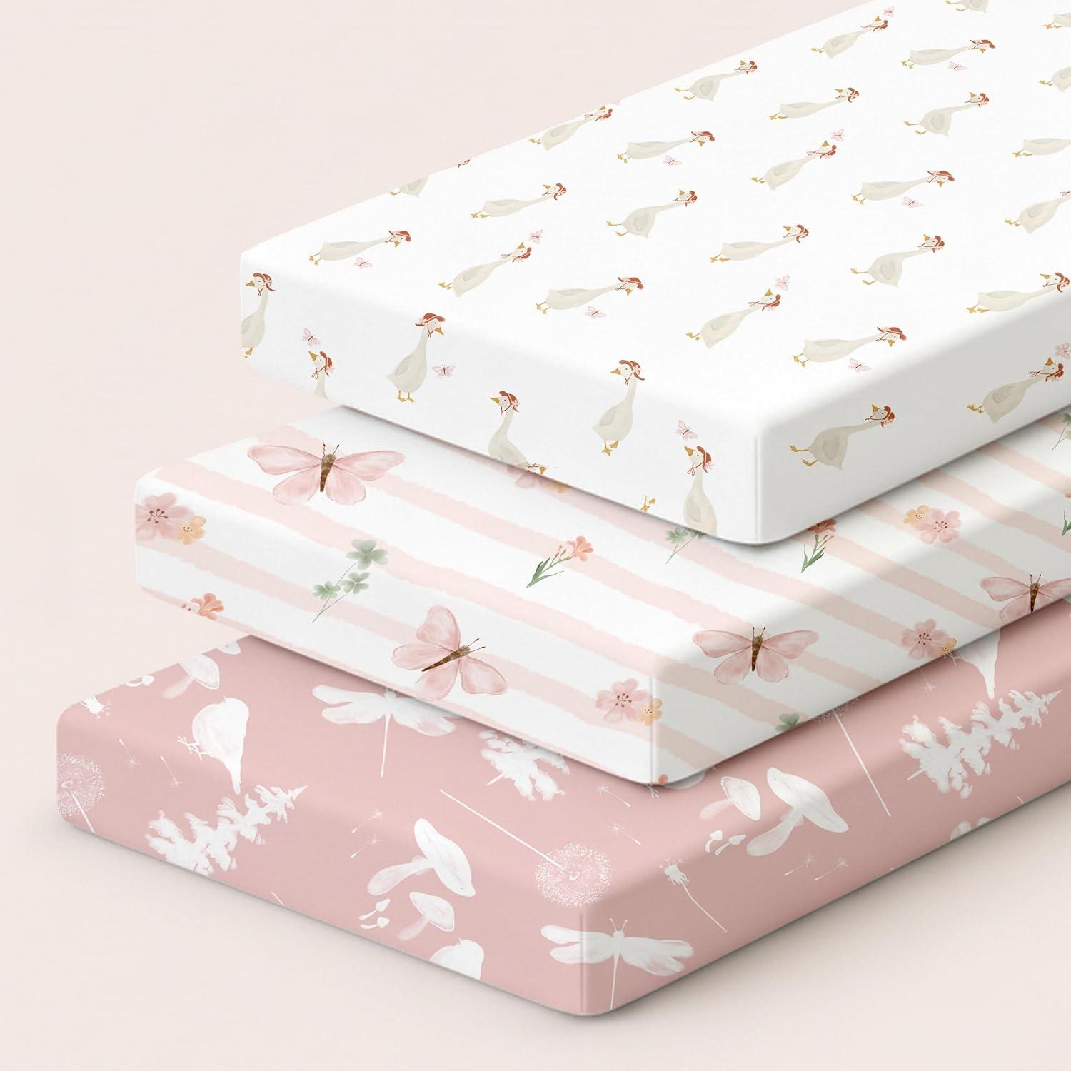 image:imageNap Mat Sheet 47x24 3 Pack Pink Floral Baby Crib Sheets Fitted Elastic Corners Preschool Day Care Rest Mat Cover Soft Breathable Compatible with Regalo My Cot Joovy Travel CotPink Animal
