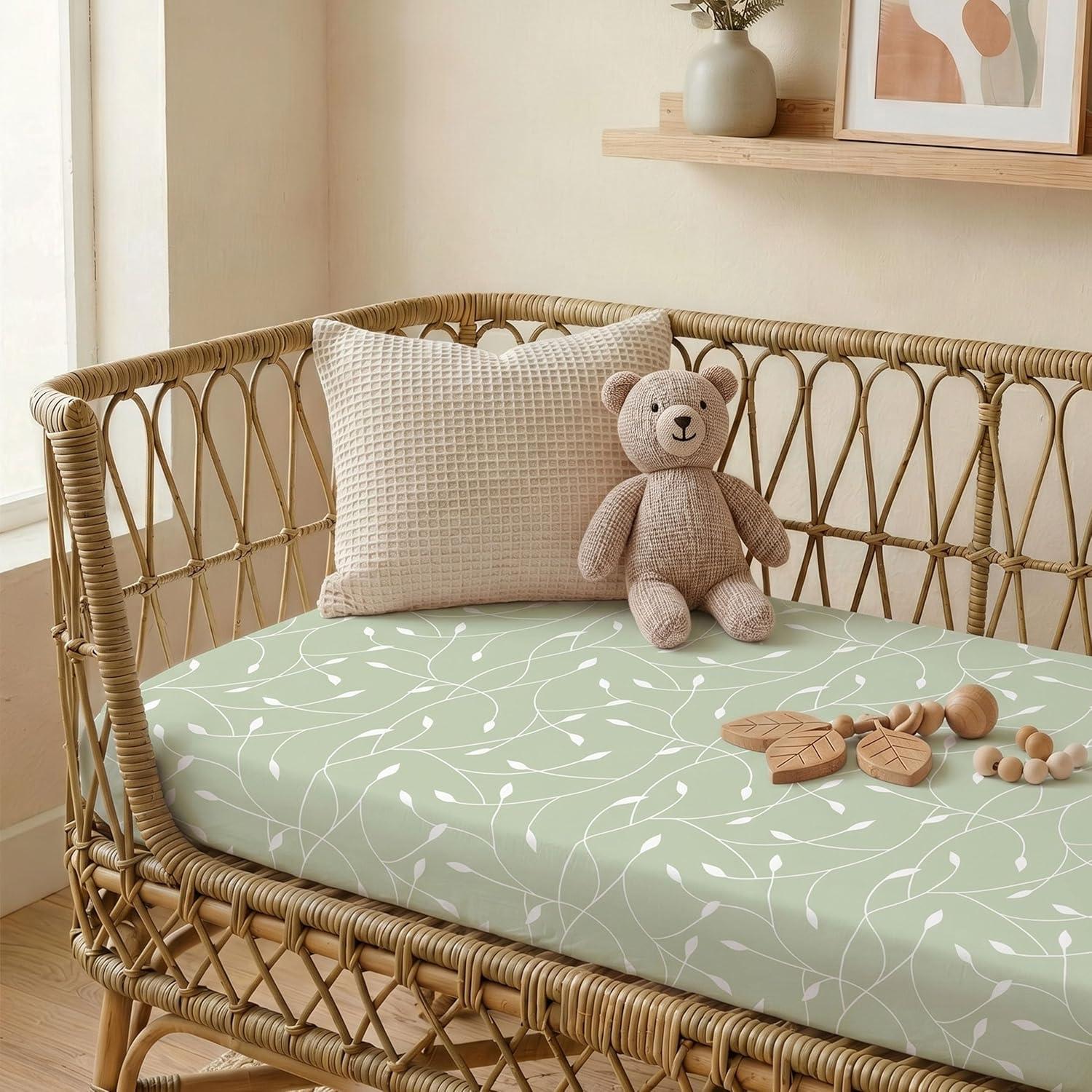 image:imageNap Mat Sheet 47x24 3 Pack Pink Floral Baby Crib Sheets Fitted Elastic Corners Preschool Day Care Rest Mat Cover Soft Breathable Compatible with Regalo My Cot Joovy Travel CotGreen Animals