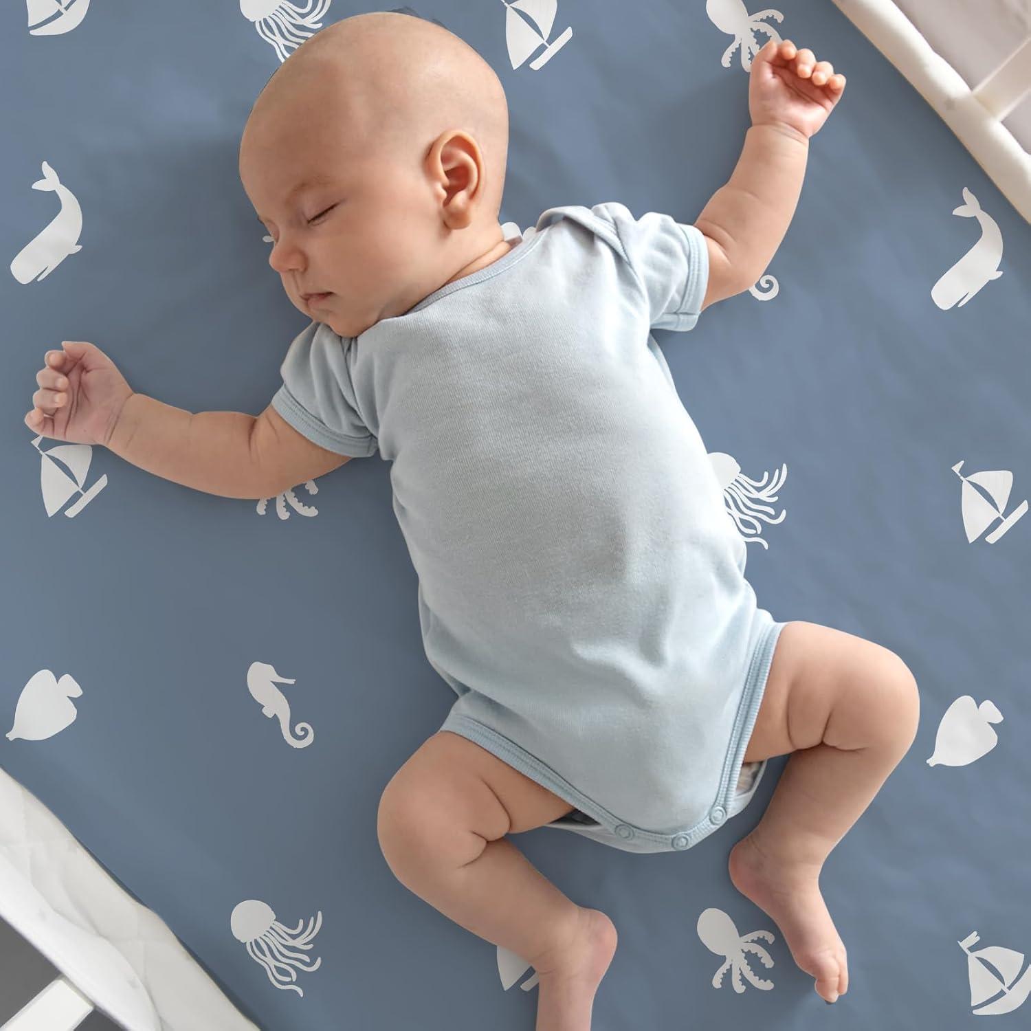 image:imageNap Mat Sheet 47x24 3 Pack Pink Floral Baby Crib Sheets Fitted Elastic Corners Preschool Day Care Rest Mat Cover Soft Breathable Compatible with Regalo My Cot Joovy Travel CotBlue Ocean