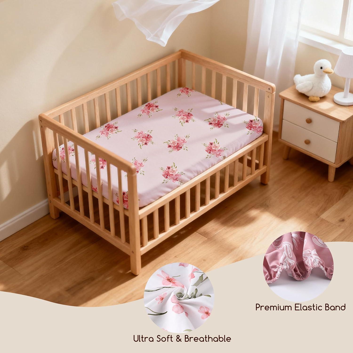 image:imageNap Mat Sheet 47x24 3 Pack Pink Floral Baby Crib Sheets Fitted Elastic Corners Preschool Day Care Rest Mat Cover Soft Breathable Compatible with Regalo My Cot Joovy Travel CotA Pink Floral