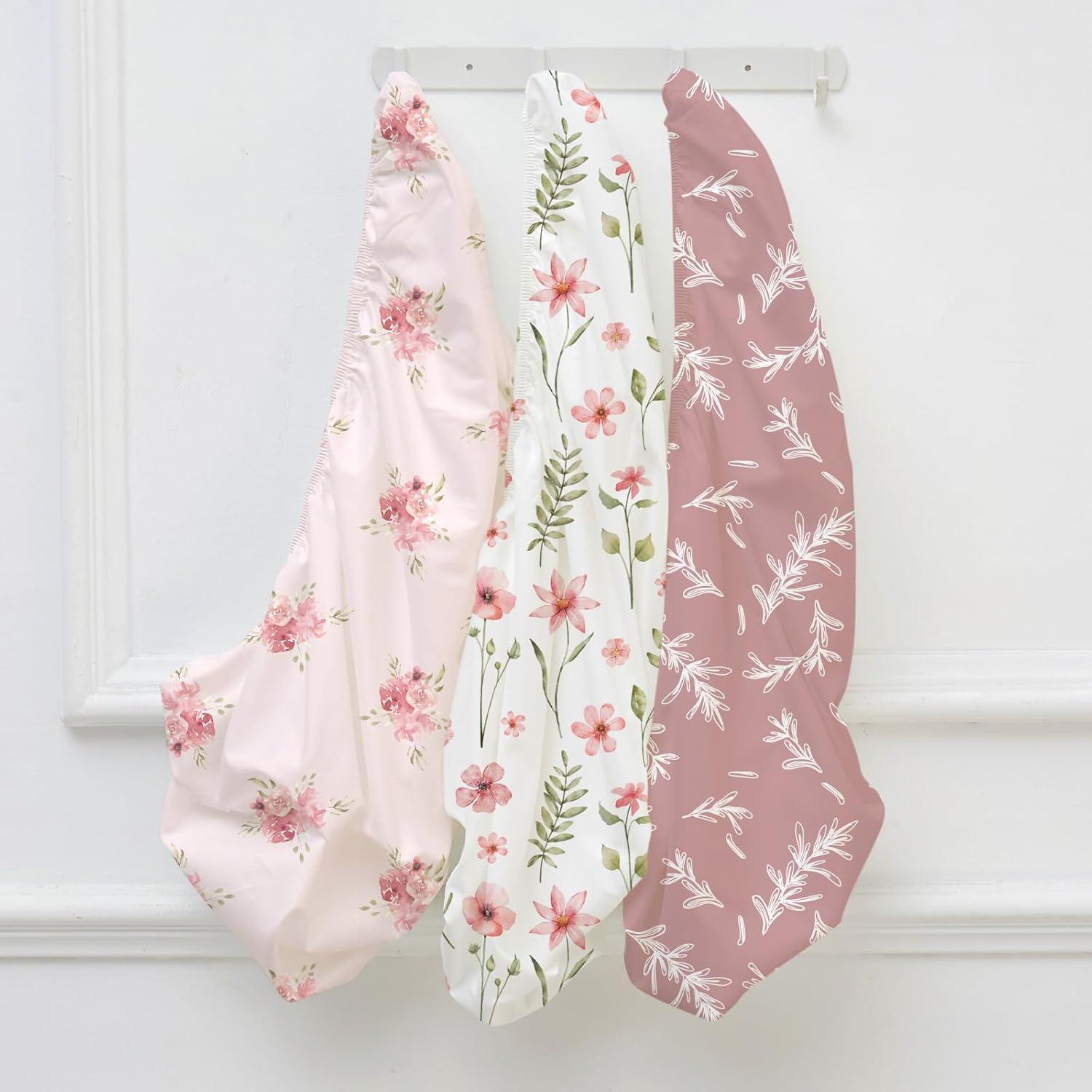 image:imageNap Mat Sheet 47x24 3 Pack Pink Floral Baby Crib Sheets Fitted Elastic Corners Preschool Day Care Rest Mat Cover Soft Breathable Compatible with Regalo My Cot Joovy Travel CotA Pink Floral