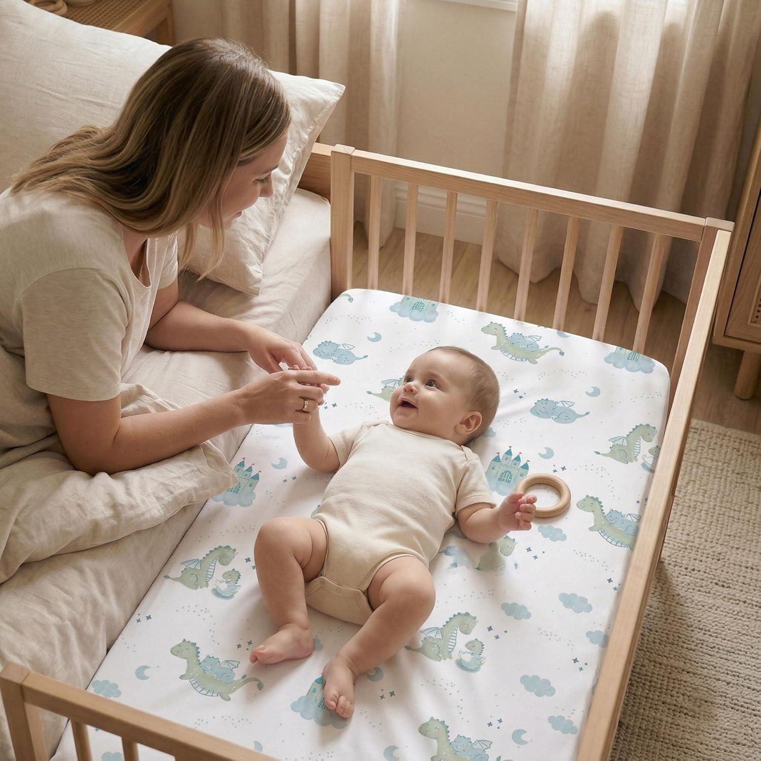 image:imageNap Mat Sheet 47x24 3 Pack Pink Floral Baby Crib Sheets Fitted Elastic Corners Preschool Day Care Rest Mat Cover Soft Breathable Compatible with Regalo My Cot Joovy Travel CotBlue Dinosaur